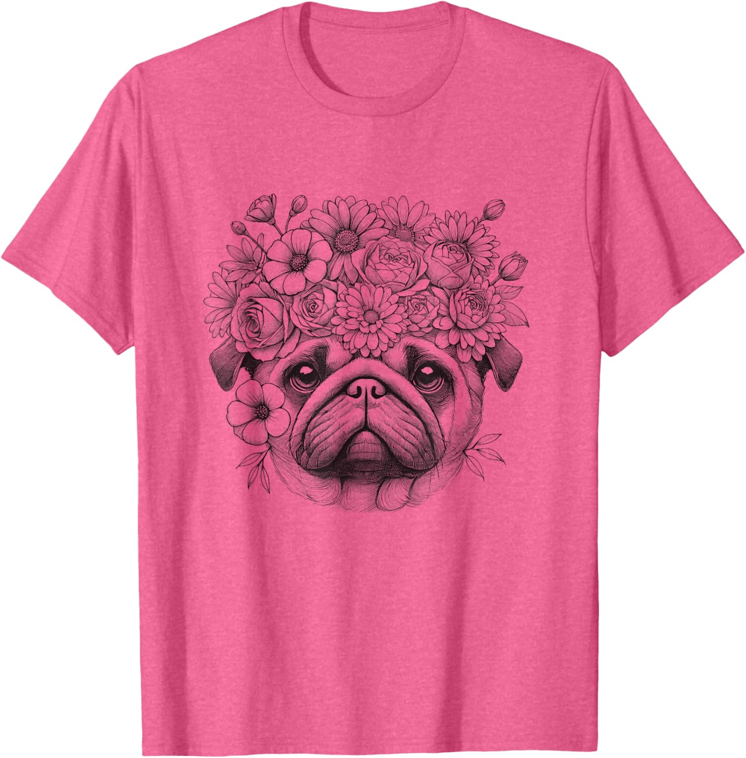 Floral Pug Face T-Shirt for Women and Girls – Cute Dog Design Apparel - 4