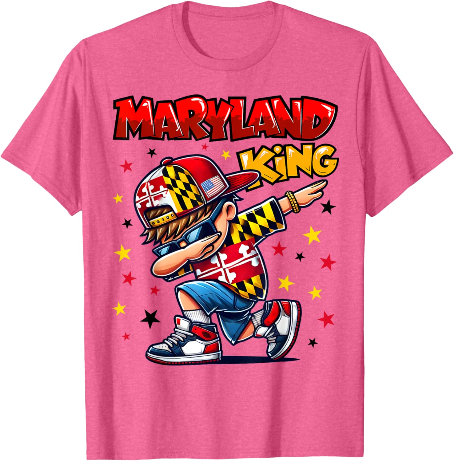 Cool Maryland King Dabbing T-Shirt for Kids Featuring State Flag Design - 9