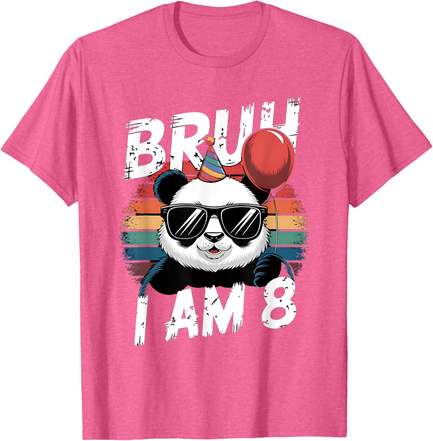 Bruh I Am 8 Panda Retro Sunset T-Shirt for Kids 8th Birthday Fun - 21