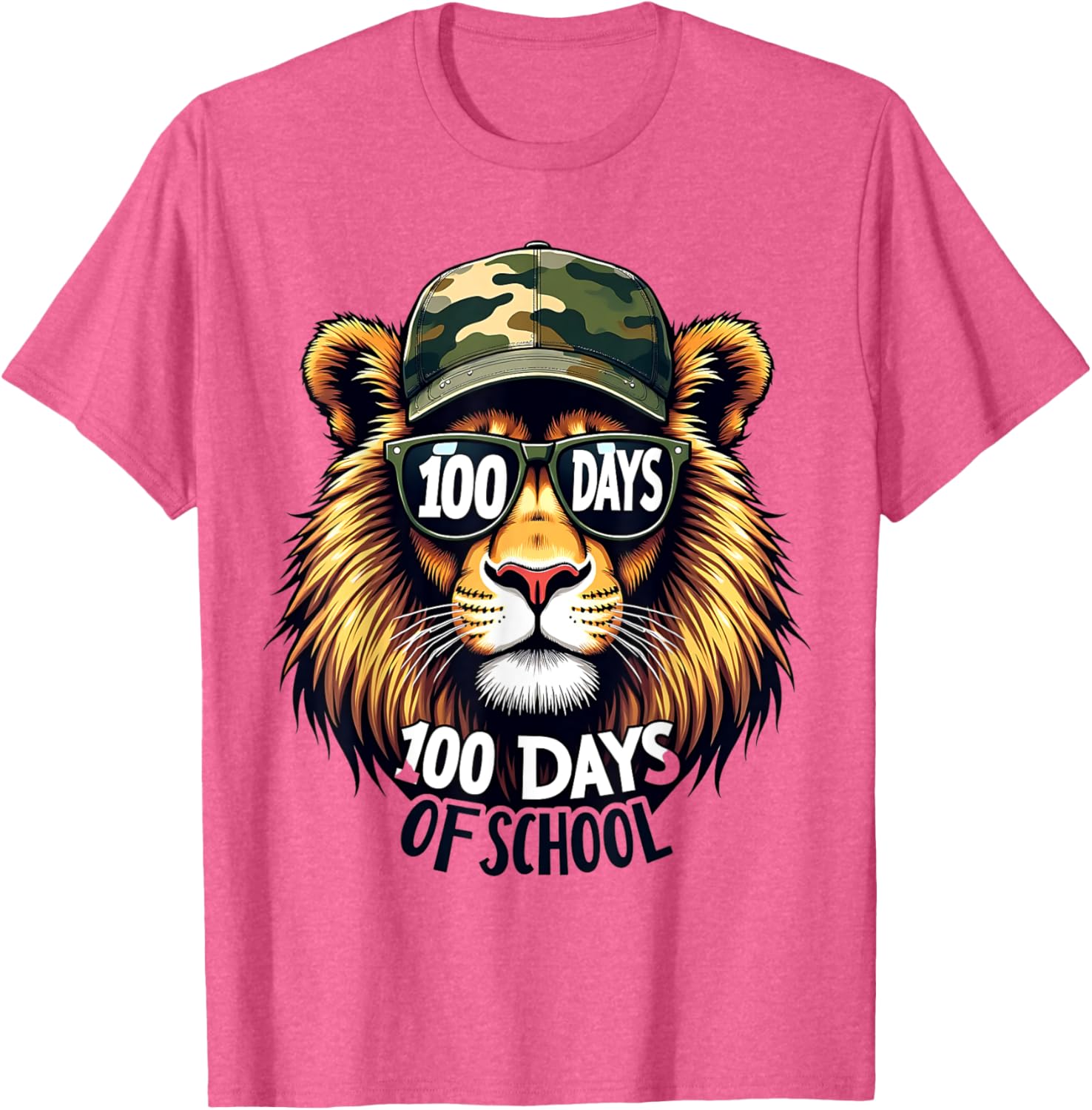Cute 100 Days of School Lion Camo T-Shirt for Kids and Teachers - 17