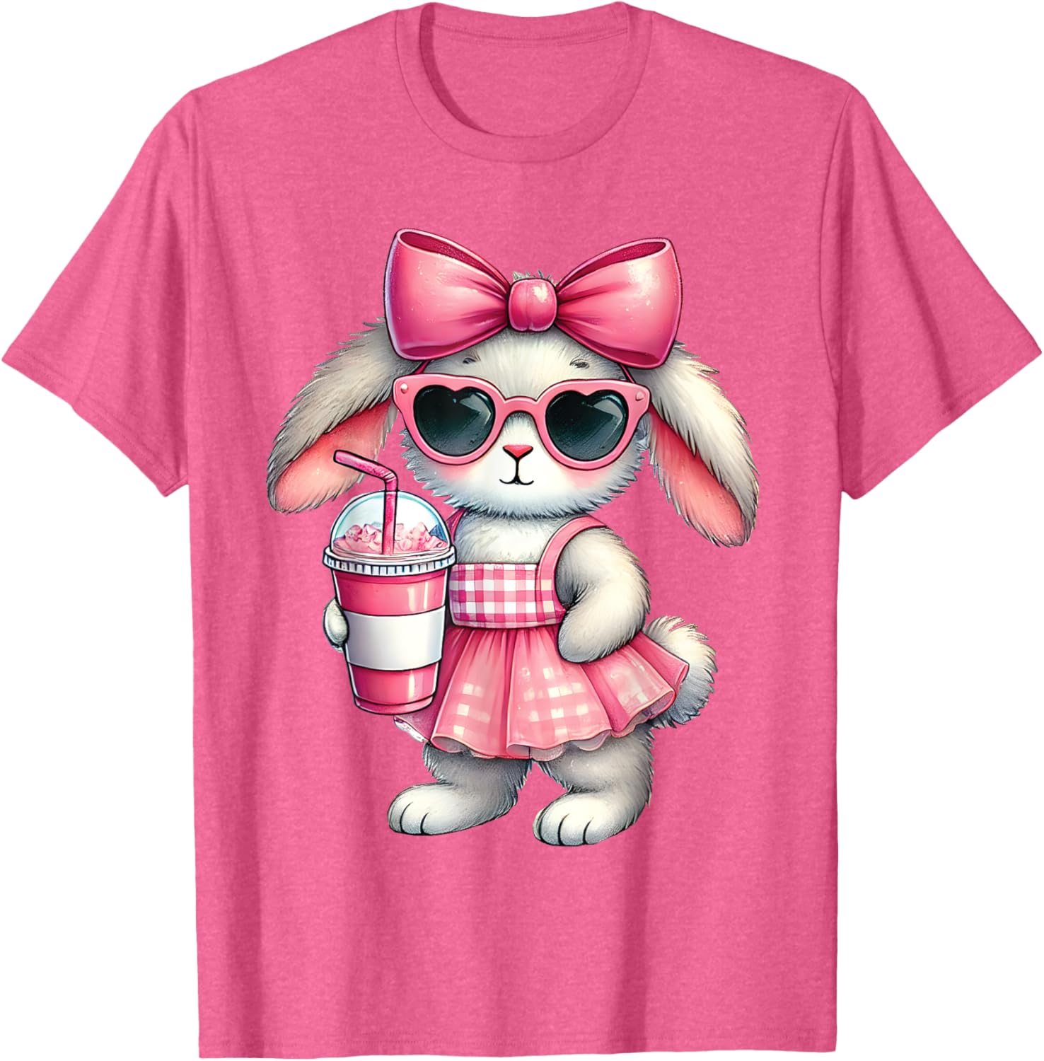 Cute Easter Bunny Drinking Iced Coffee T-Shirt for Women and Girls - 3