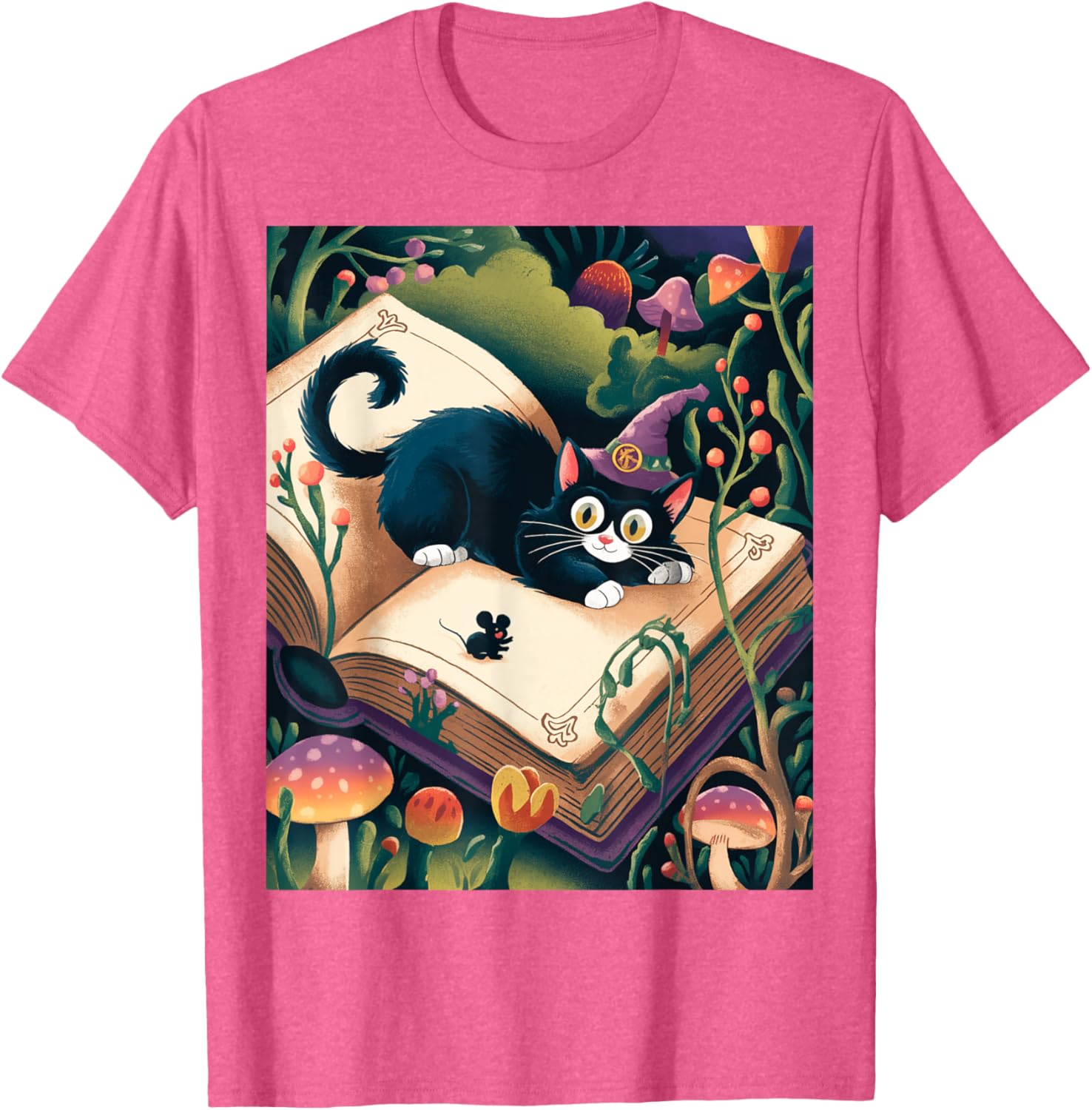 Enchanted Night Mystical Cat on Book T-Shirt for Cat Lovers - 7