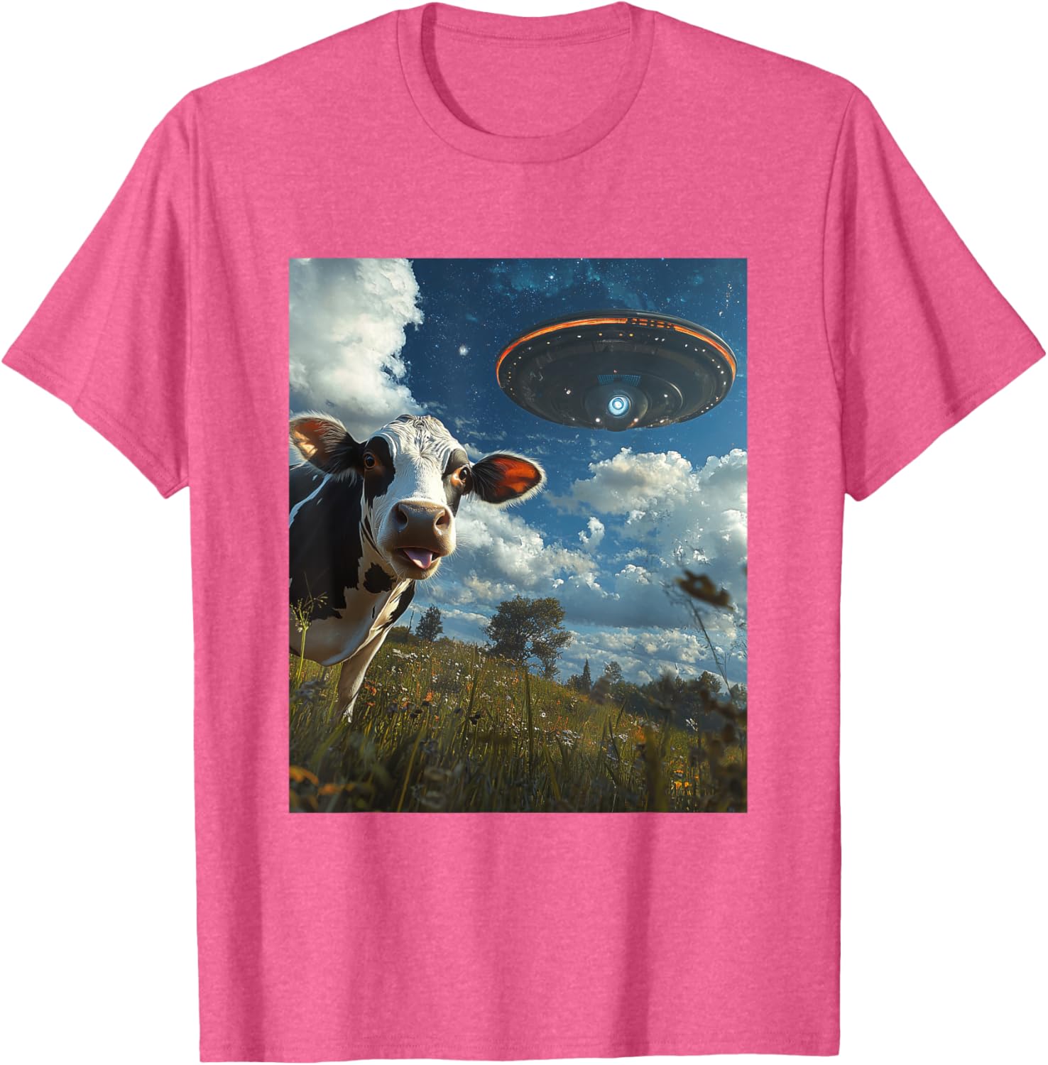 Funny Cow Selfie with Aliens UFO Graphic T-Shirt for Trendy Casual Wear - 9
