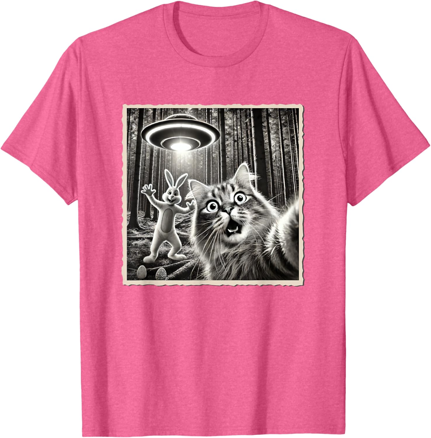 Funny Easter Bunny T-Shirt with Cat and UFO Selfie Design for Kids - 24