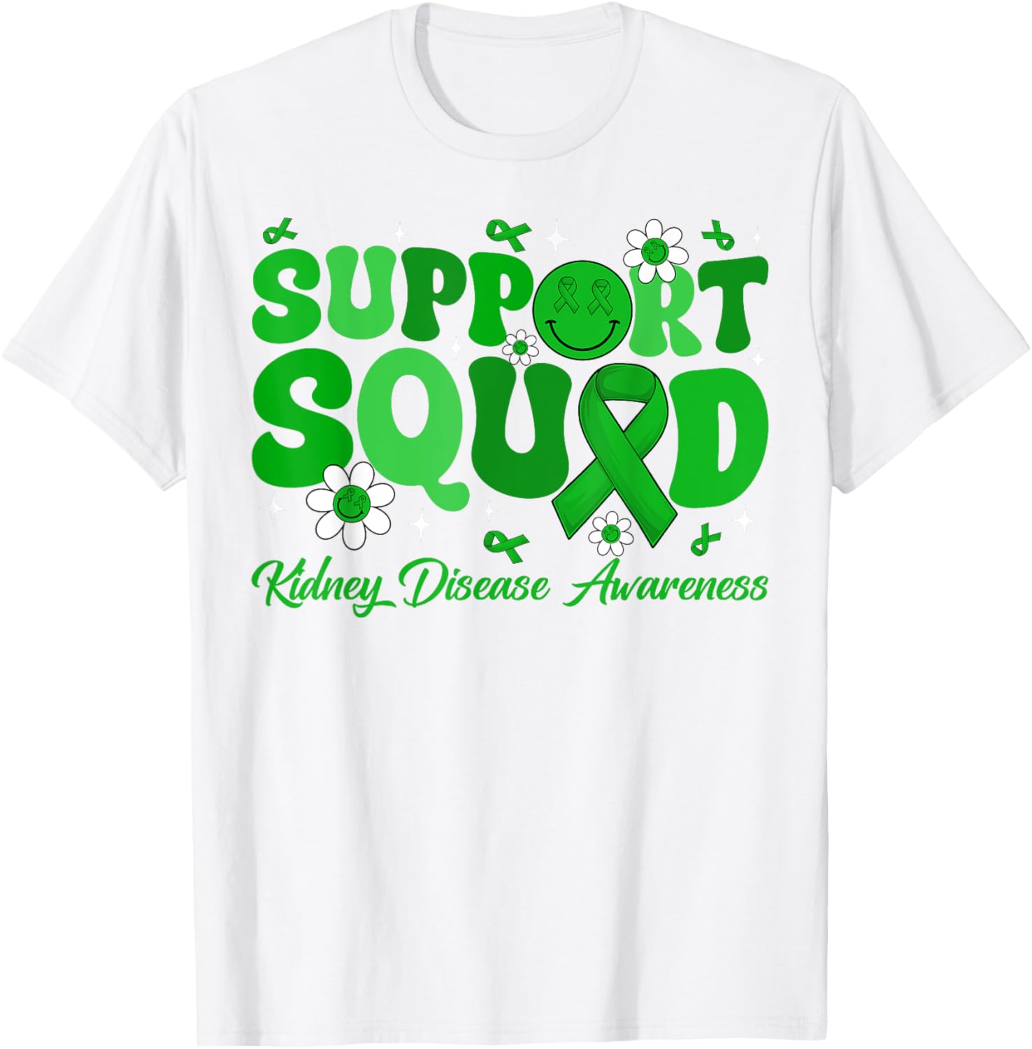 Groovy Support Squad Kidney Disease Awareness Green Ribbon T-Shirt - 16