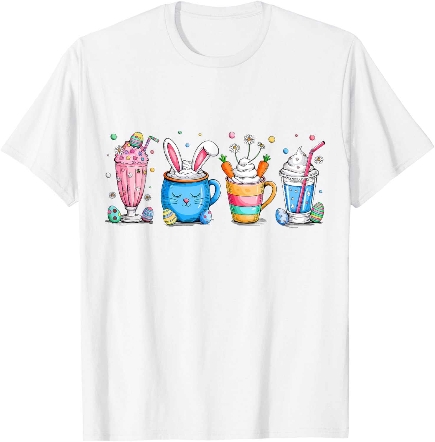 Cute Coffee Bunny T-Shirt for Women Girls with Easter Egg Design - 12