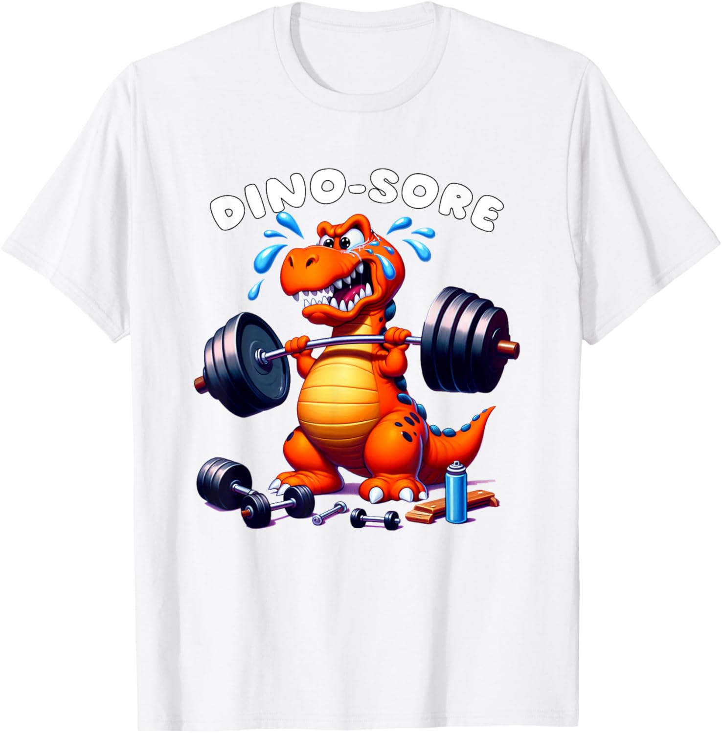 Dino Sore Gym T-Shirt for Fitness Lovers - Fun Lifting Weights Design - 3