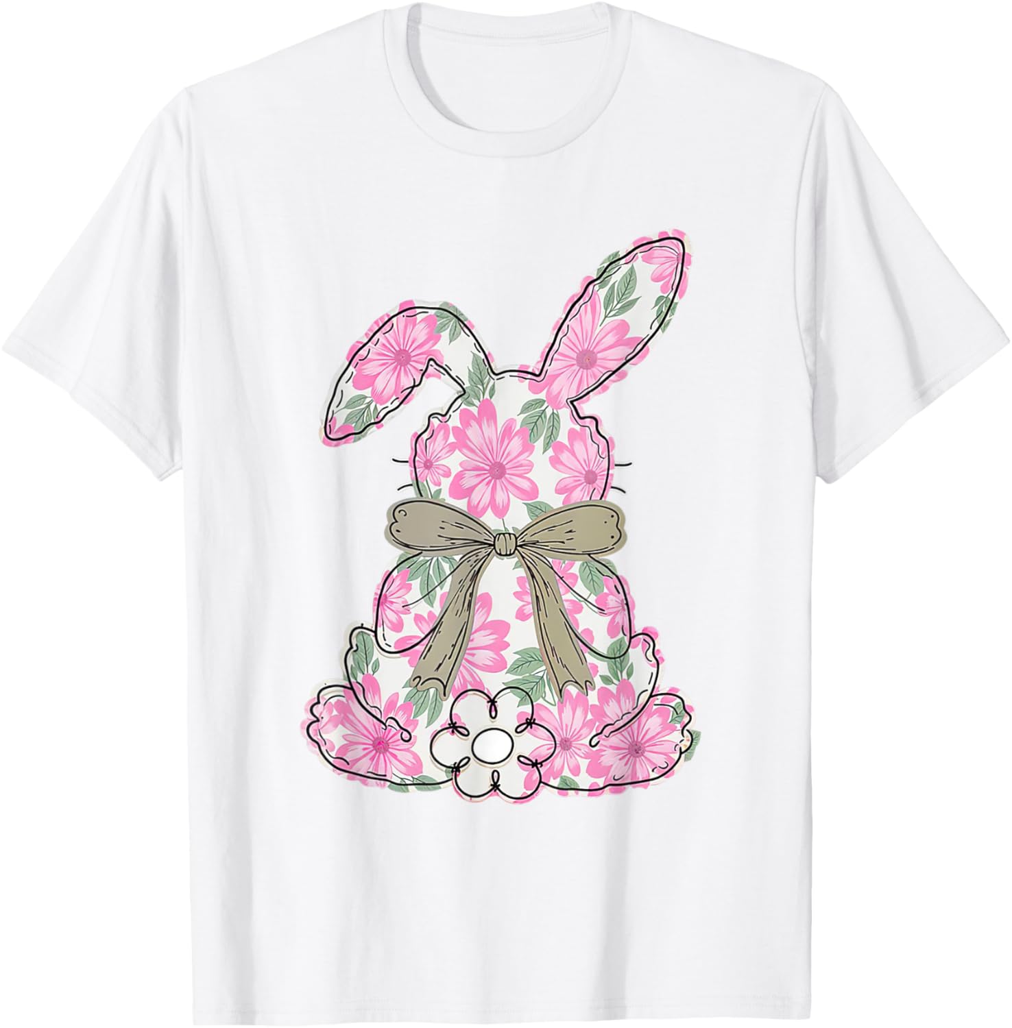 Coquette Floral Easter Bunny Kids Bow T-Shirt for Spring Celebrations - 8