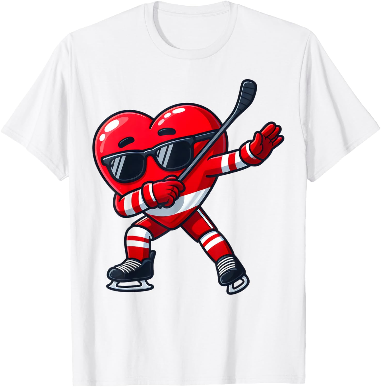 Cute Dabbing Heart Ice Hockey T-Shirt for Funny Valentine's Day Fun - 2