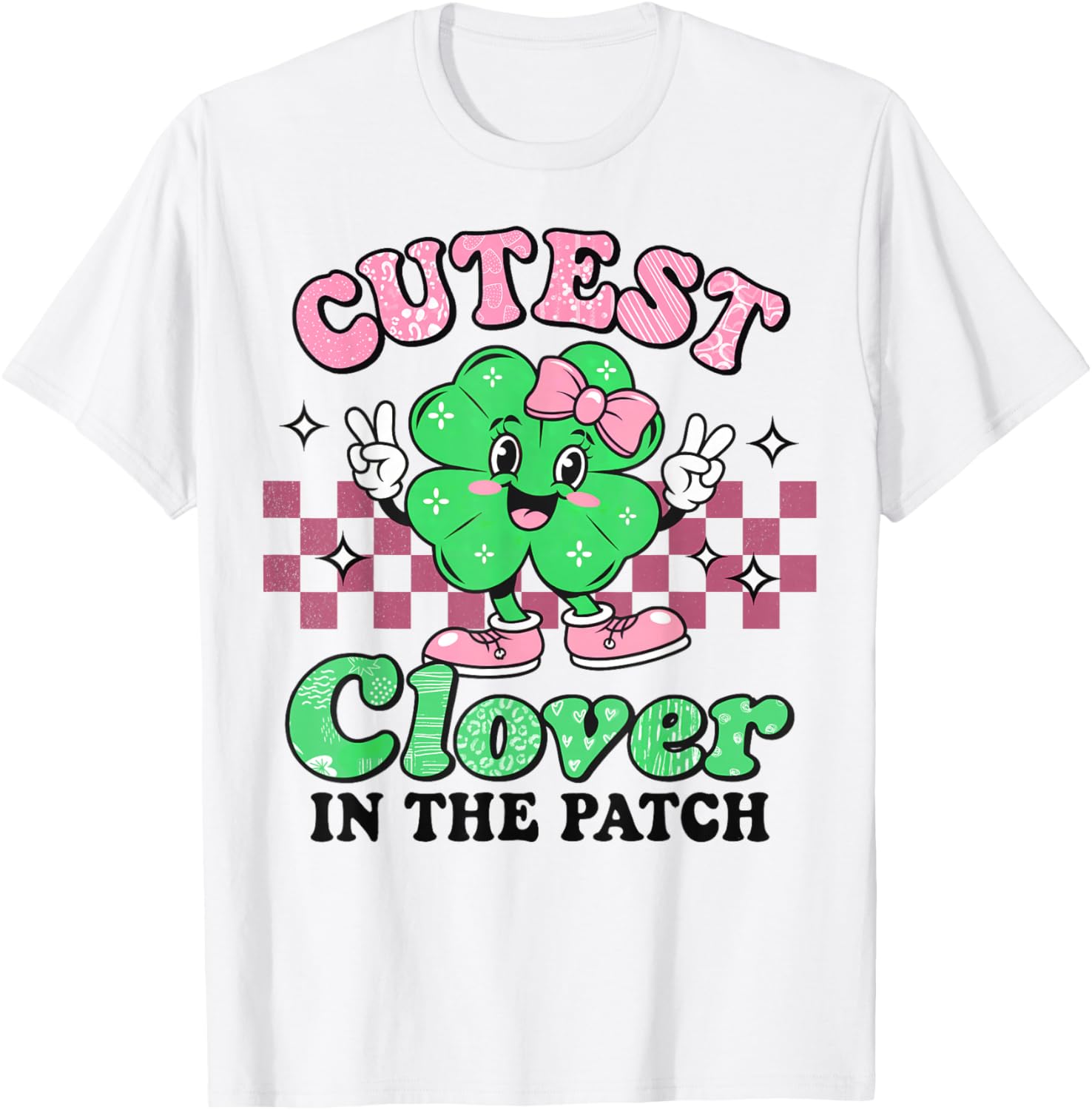 Cutest Clover In The Patch Girls St Patricks Day Retro T-Shirt - 5