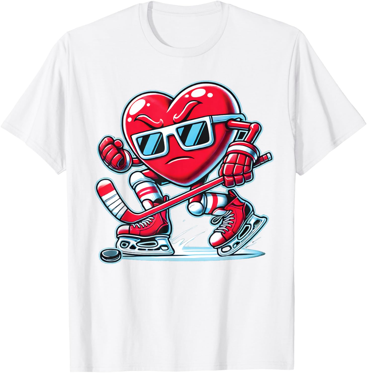 Cute Heart Ice Hockey T-Shirt for Valentine's Day - Men, Women, Boys - 24