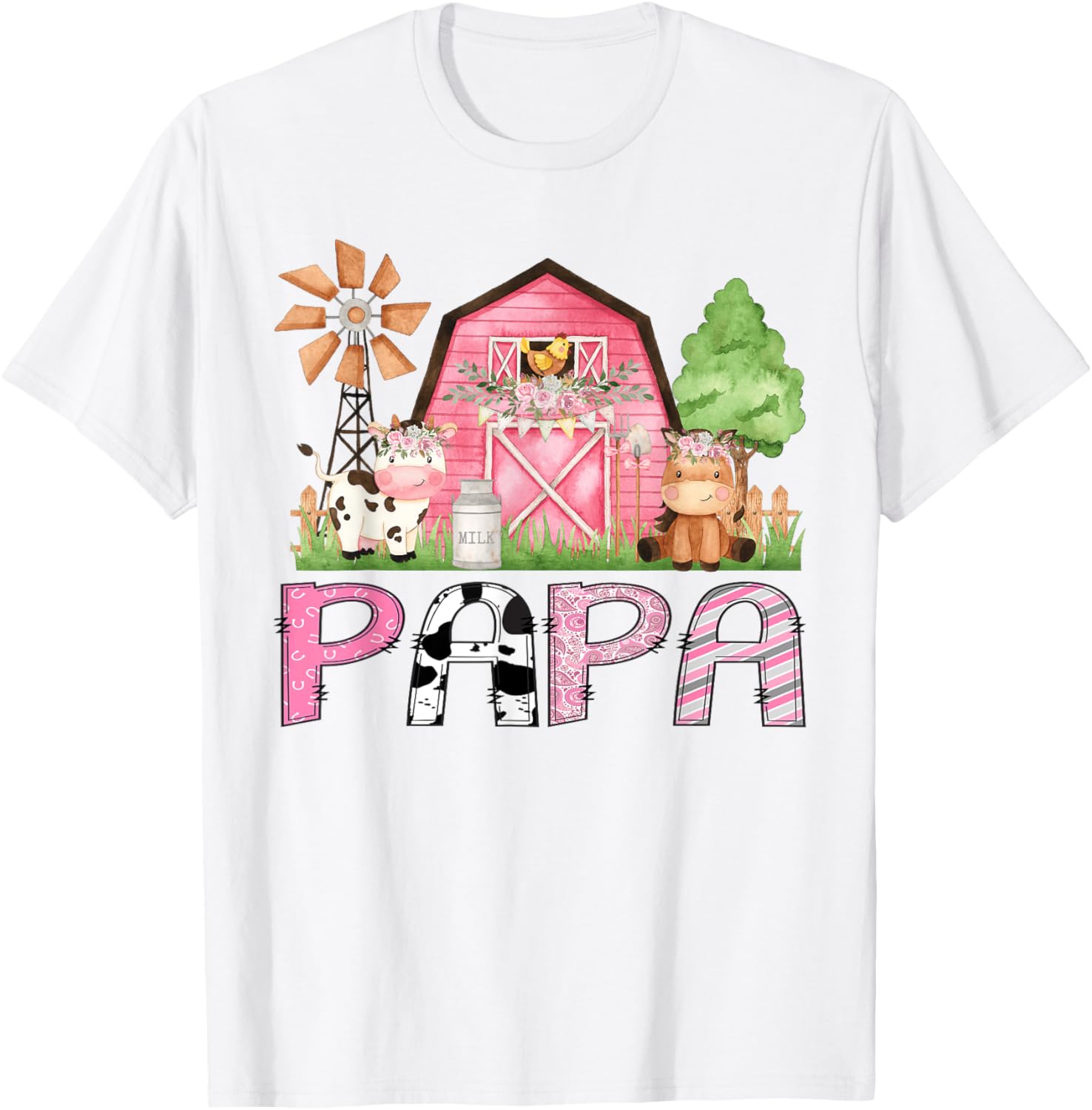 Cute Papa Pink Farm Animal Birthday Matching Family T-Shirts for Kids - 5