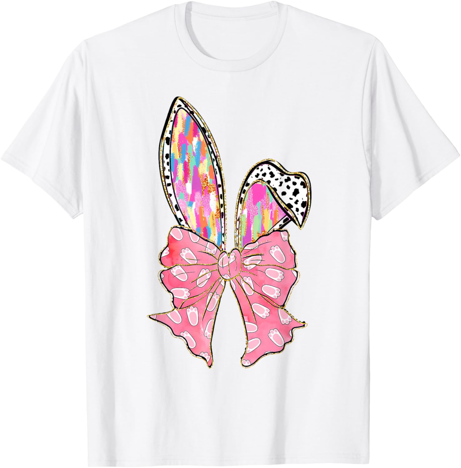 Cute Brushstroke Easter Bunny Coquette Bow Ears T-Shirt for Girls and Teens - 19