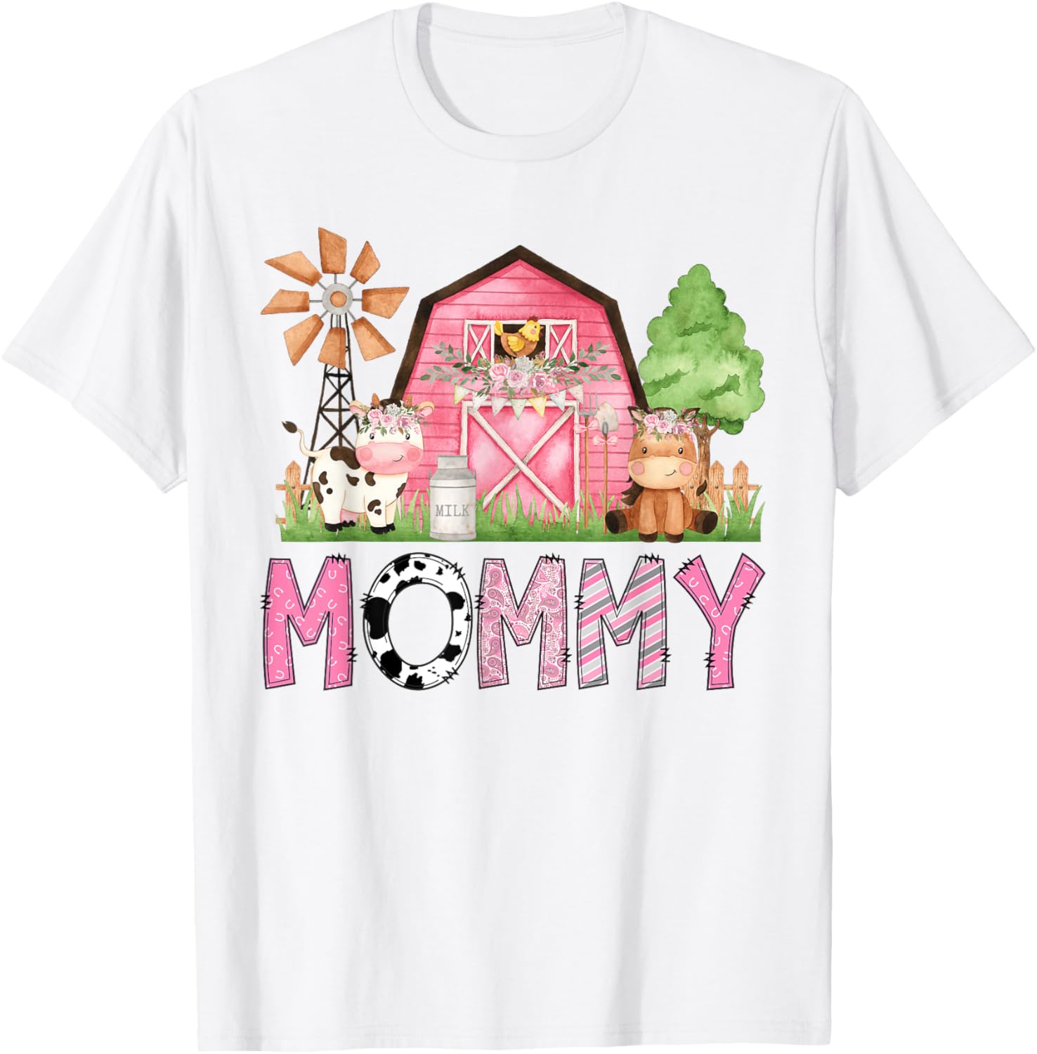 Cute Mommy Pink Farm Animal Birthday Matching Family T-Shirt for Kids - 1