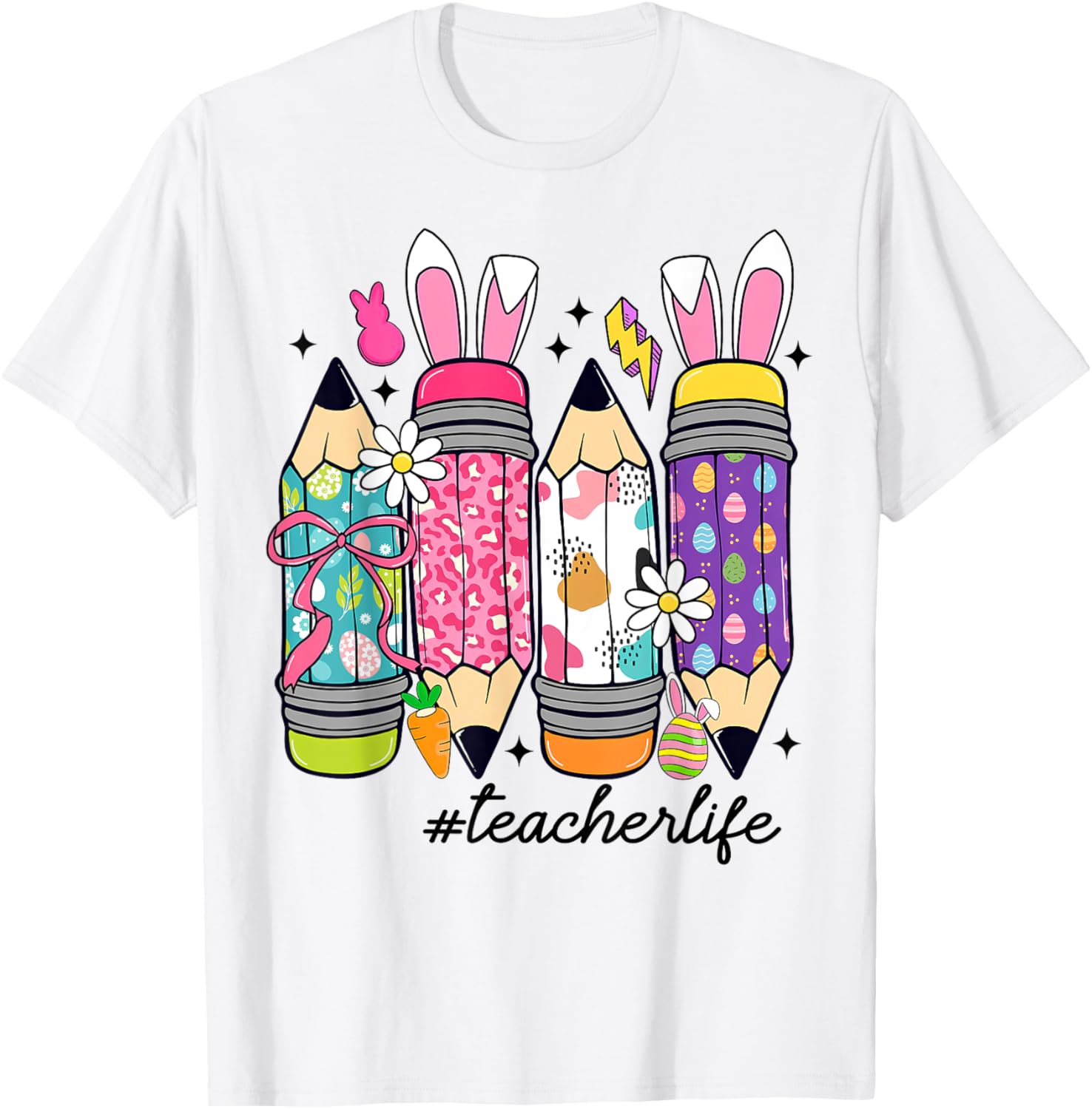 Coquette Bow Easter Bunny Teacher Life T-Shirt for Fun Classroom Style - 5
