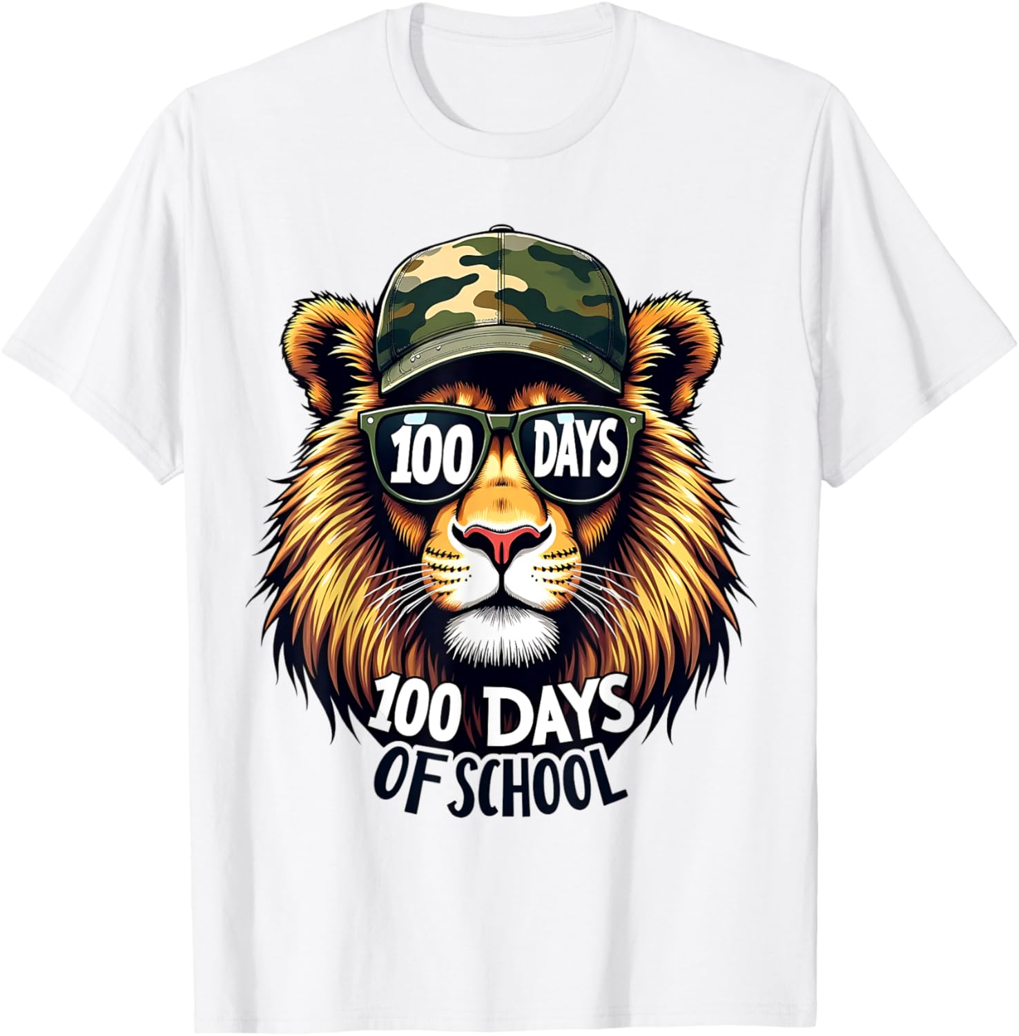 Cute 100 Days of School Lion Camo T-Shirt for Kids and Teachers - 3