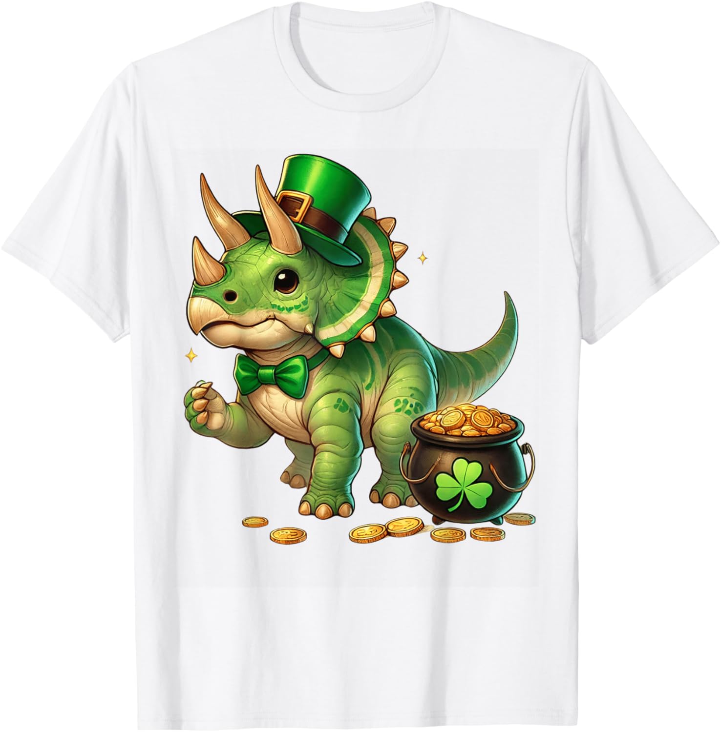 Cute Triceratops Leprechaun St Patrick's Day Kids T-Shirt with Shamrock - 6
