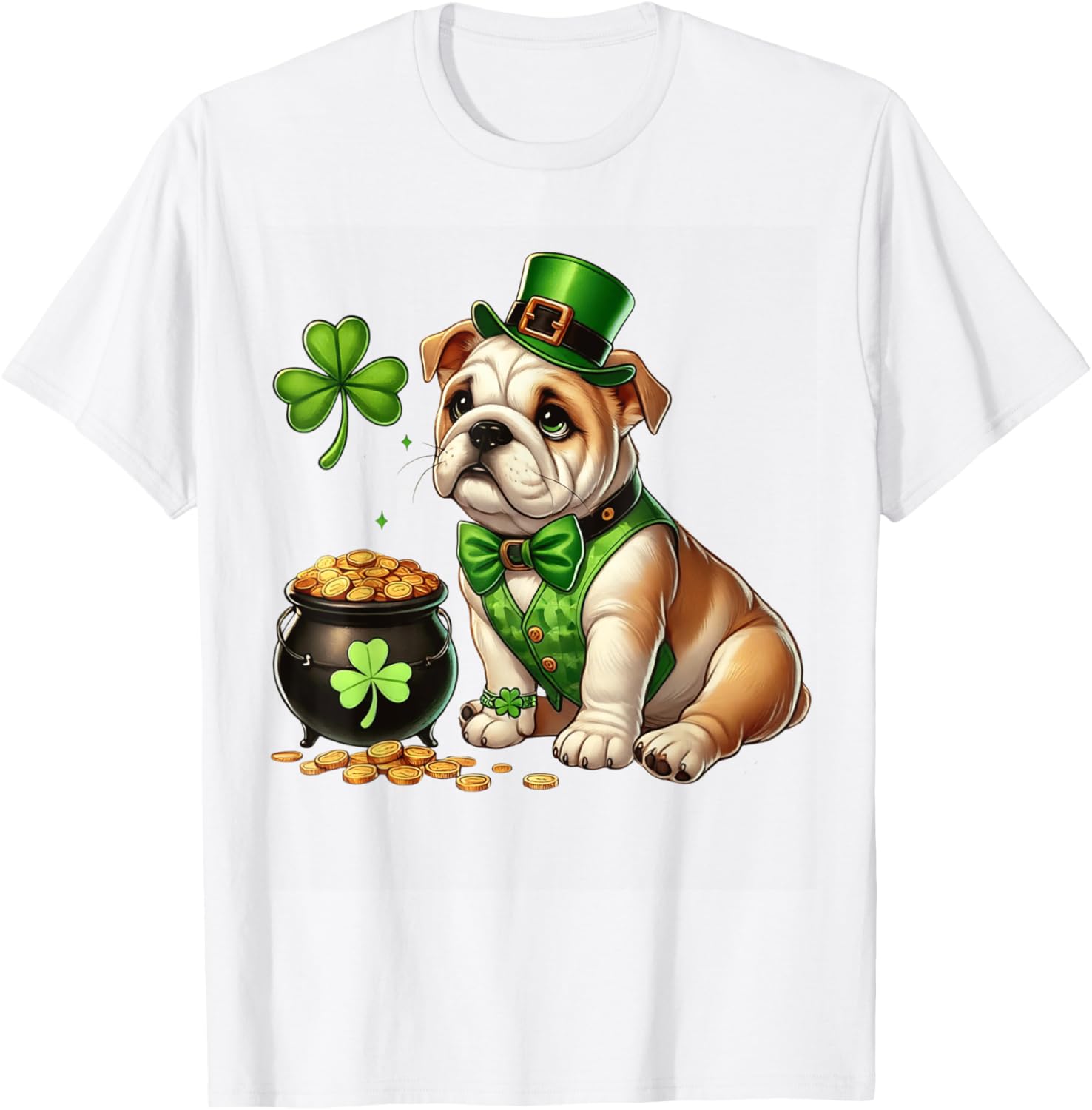 Cute Bulldog Leprechaun St Patricks Day Shamrock Kids T-Shirt - 15