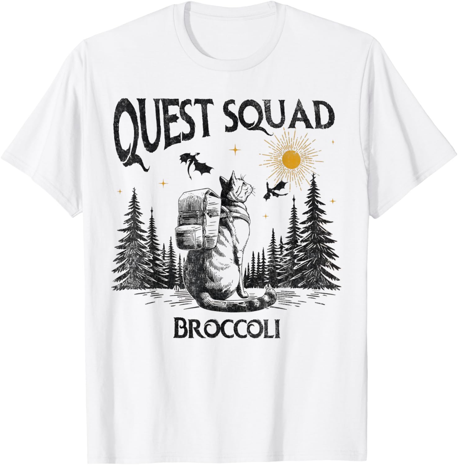 Funny Cat Broccoli Vintage T-Shirt for Men and Women - Quest Fantasy Squad - 6