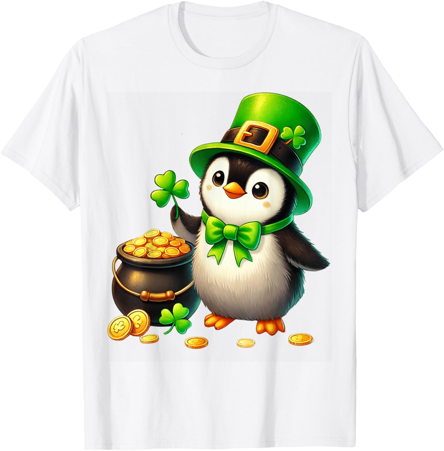 Cute Penguin Leprechaun St Patricks Day T-Shirt for Kids and Teens - 12
