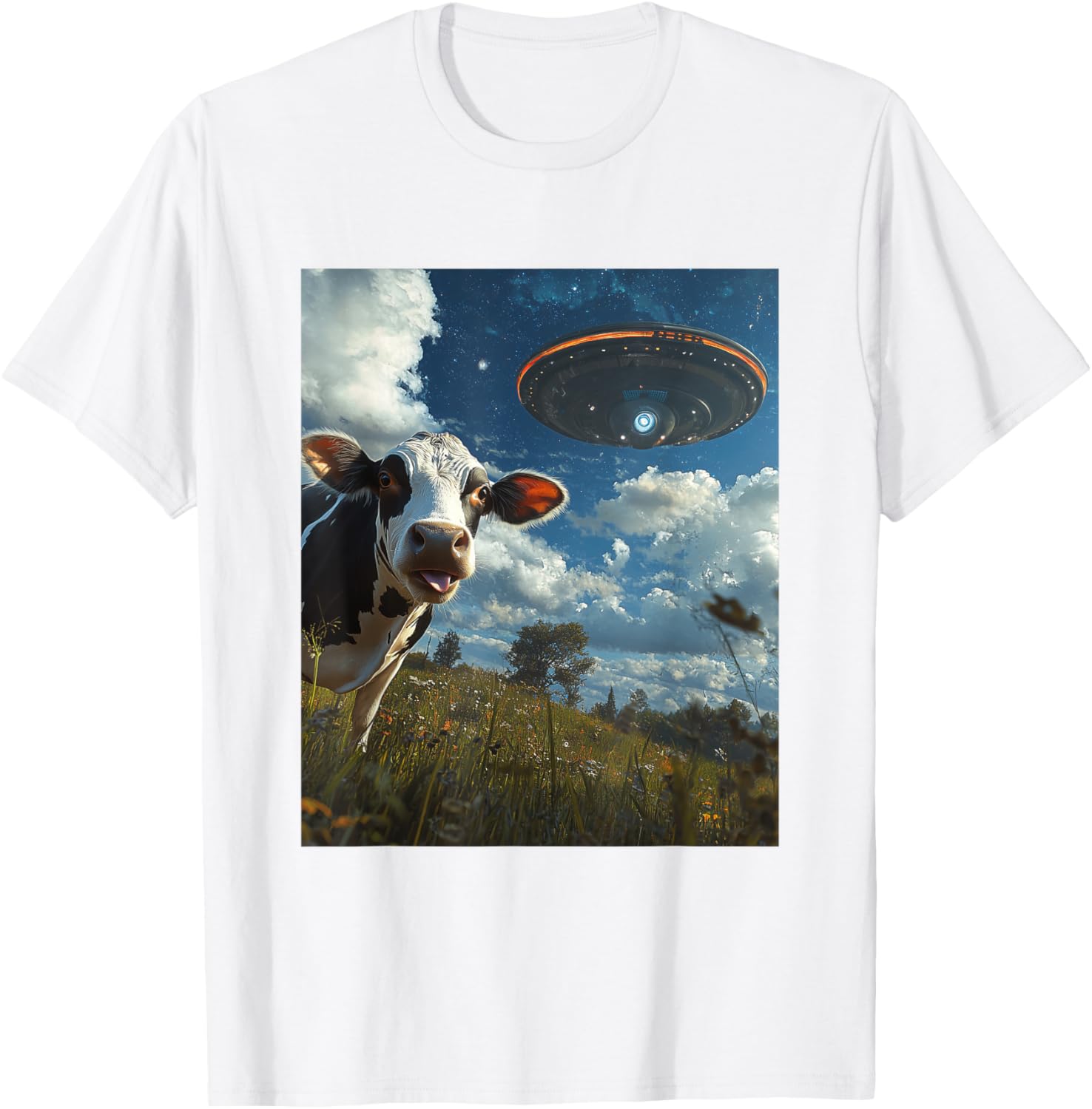 Funny Cow Selfie with Aliens UFO Graphic T-Shirt for Trendy Casual Wear - 28