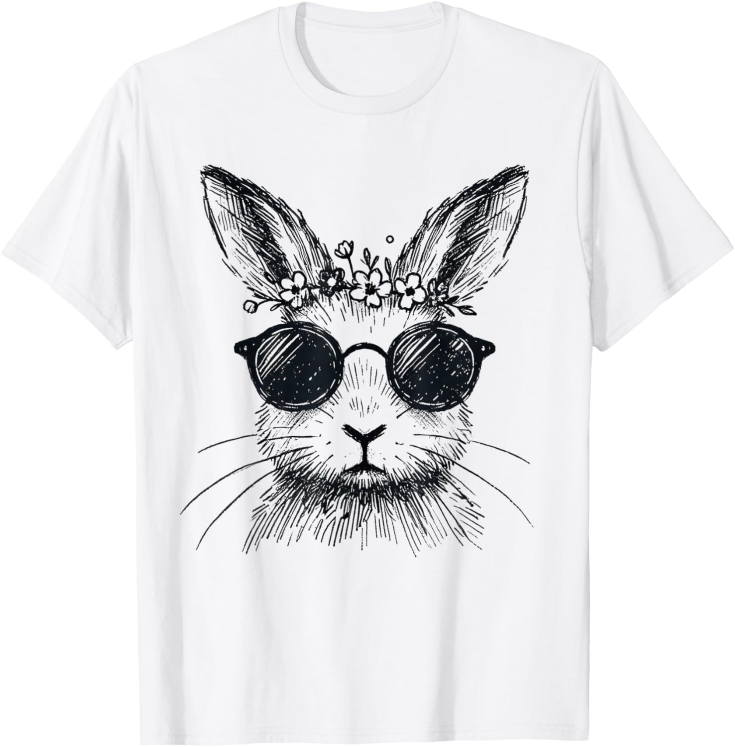 Bunny Face Flower Crown Easter T-Shirt for Women and Girls - 6