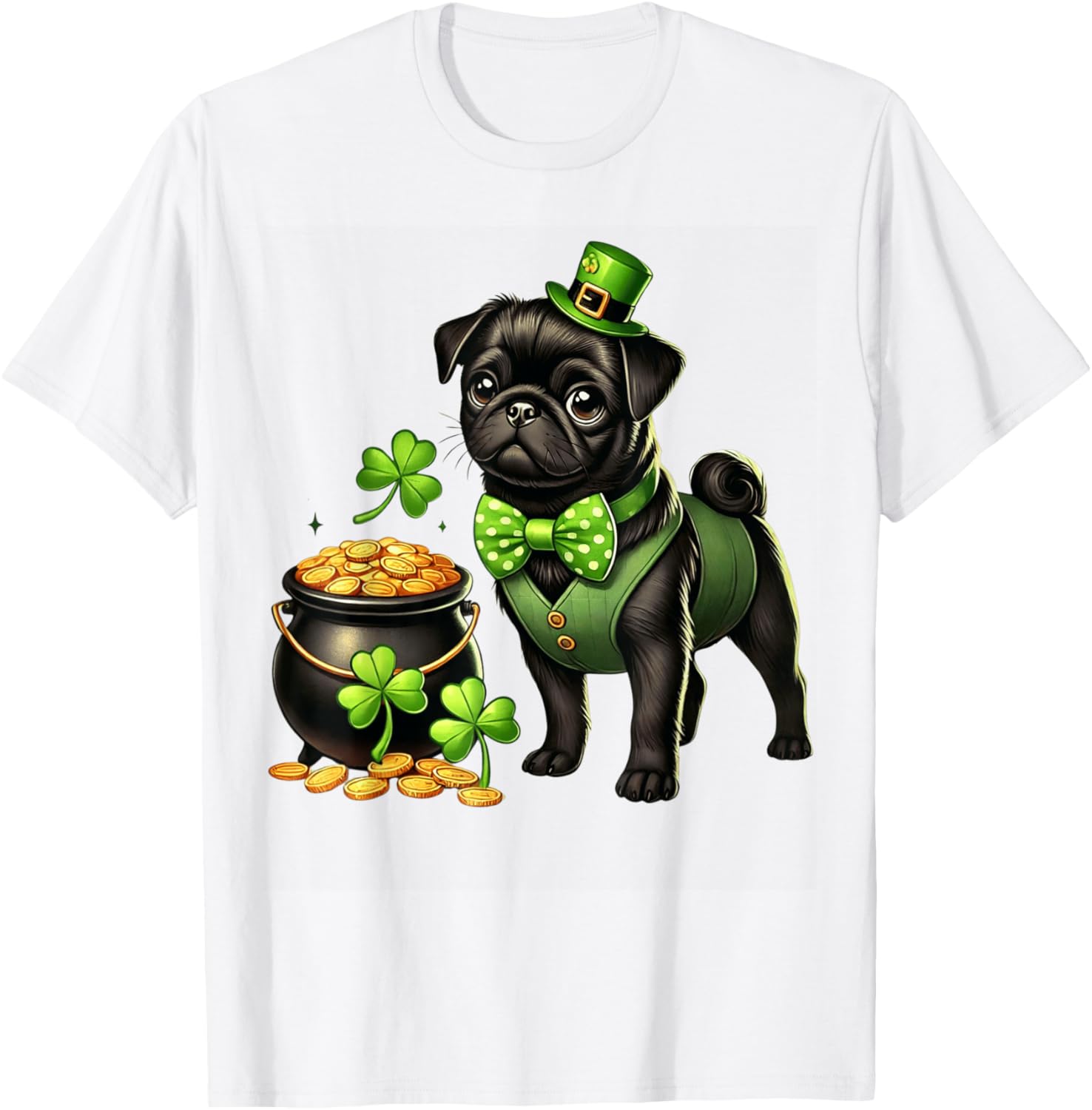 Cute Black Pug Leprechaun T-Shirt for Kids - St Patrick's Day Fun - 15