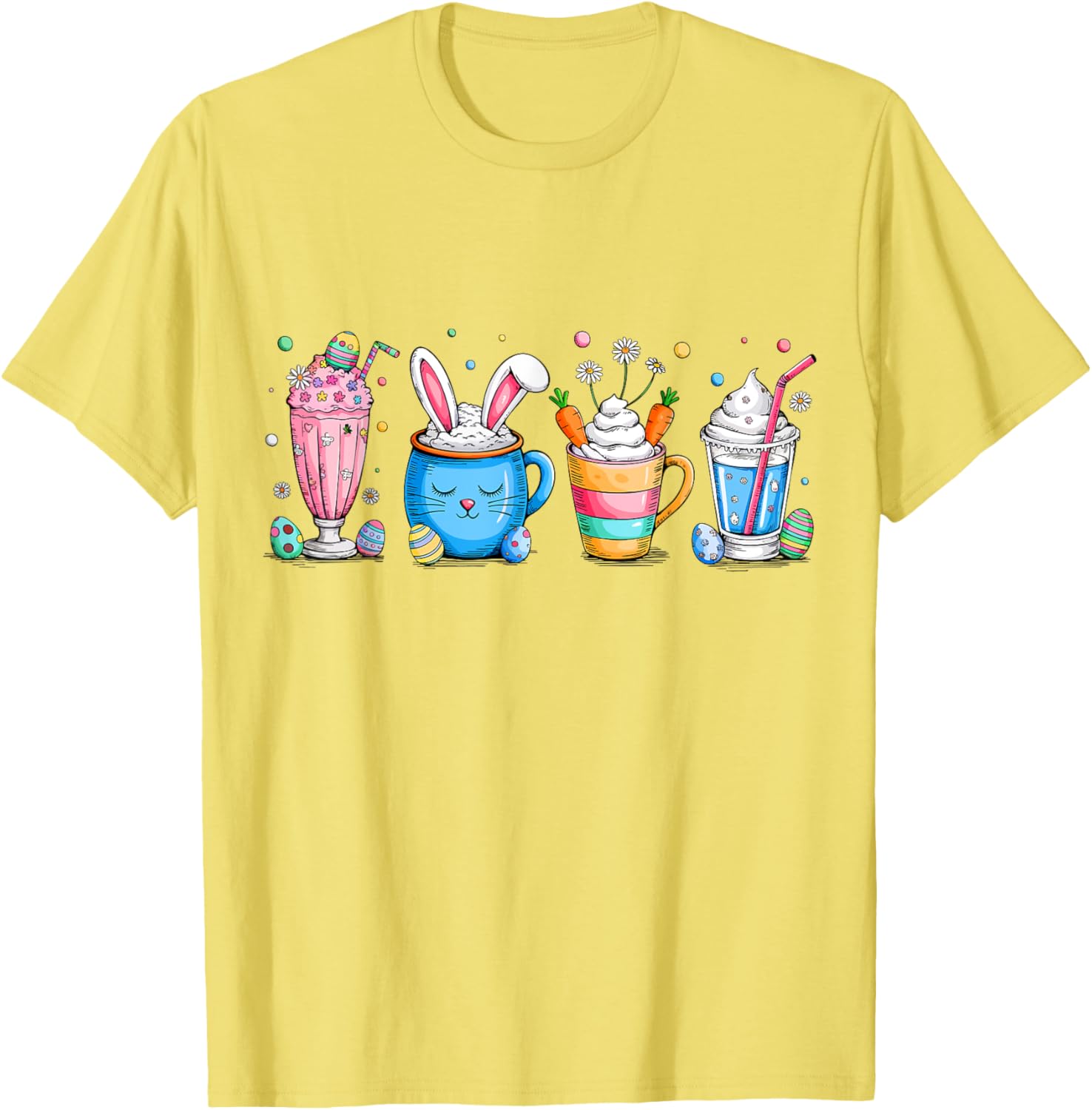 Cute Coffee Bunny T-Shirt for Women Girls with Easter Egg Design - 21