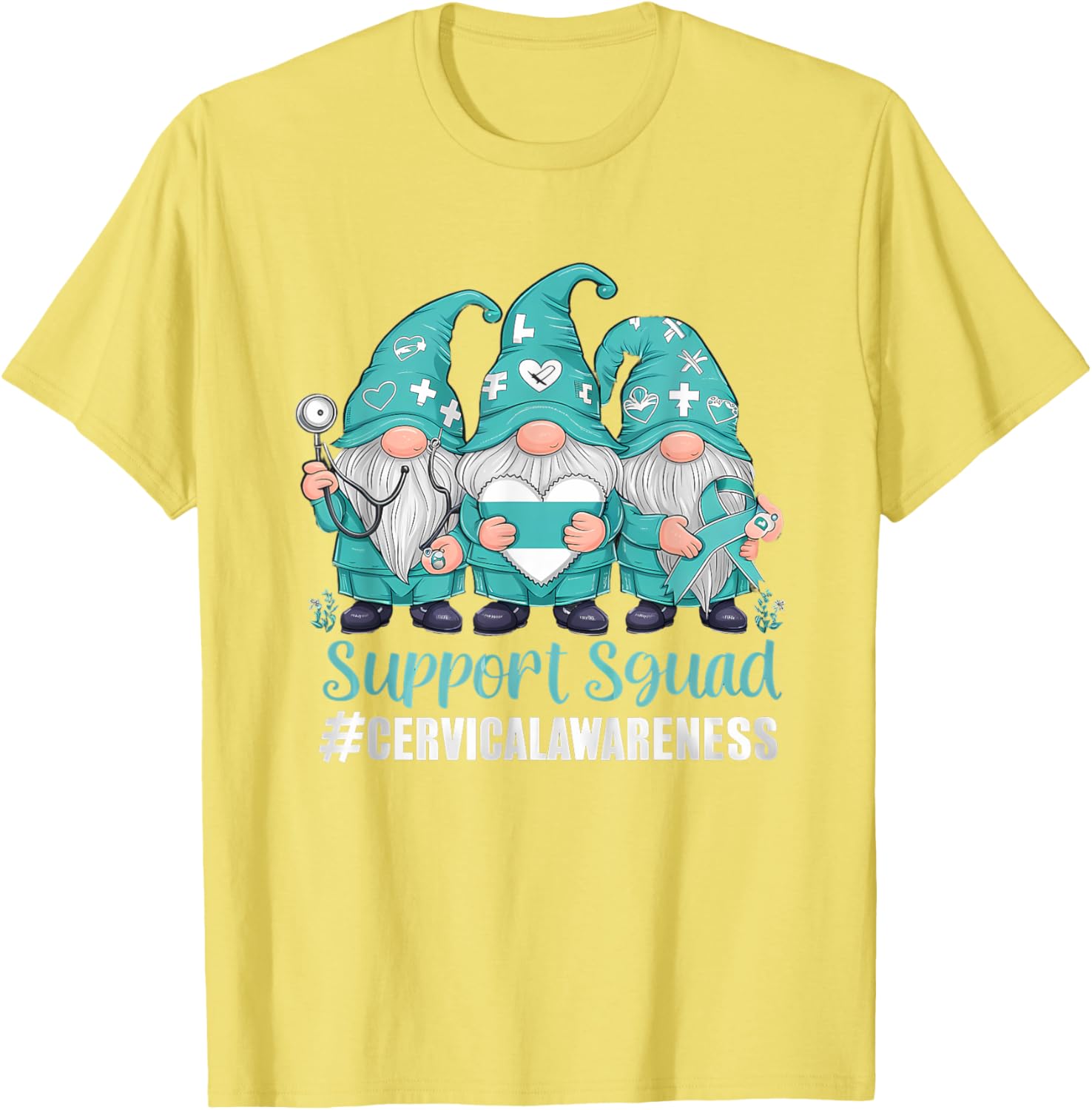 Cervical Cancer Awareness Gnome Teal Ribbon T-Shirt for Supporters - 17