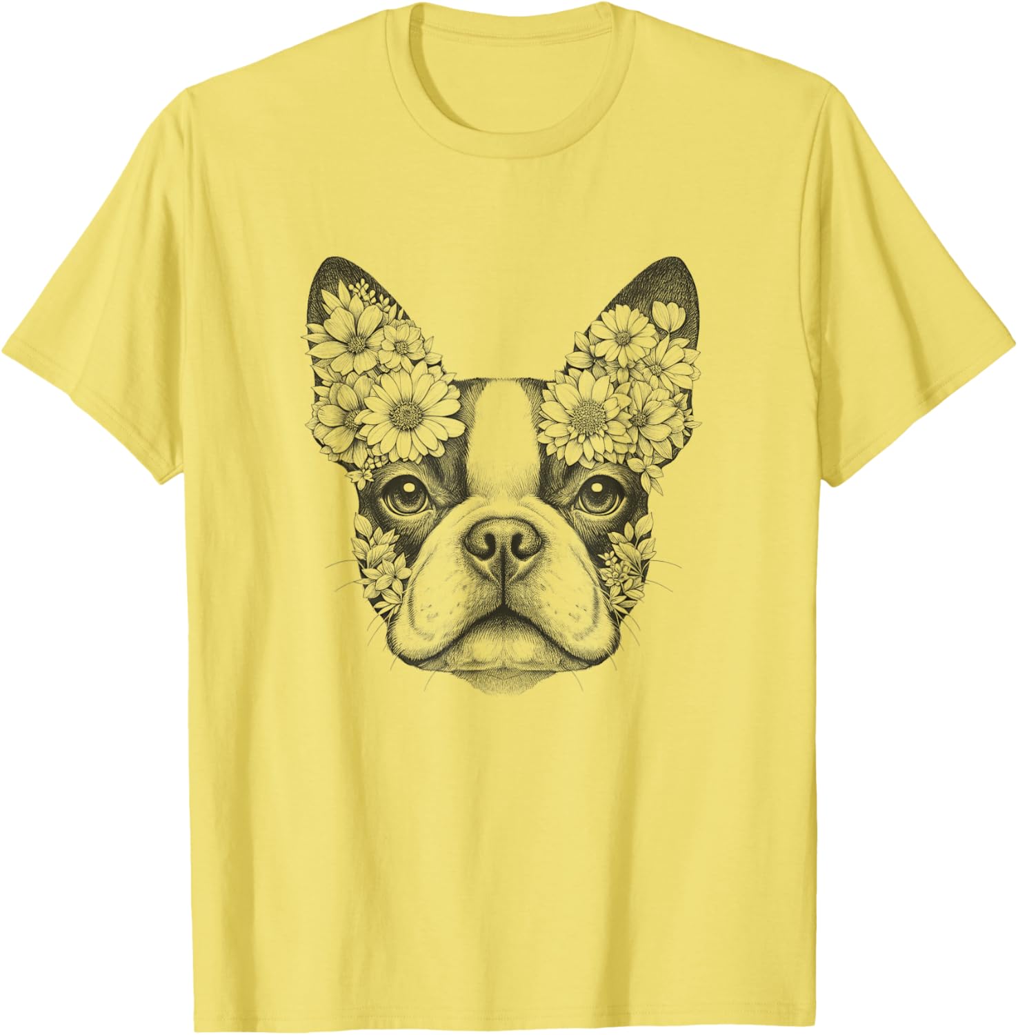 Floral Boston Terrier T-Shirt for Men and Women - Bostie Flower Design - 8