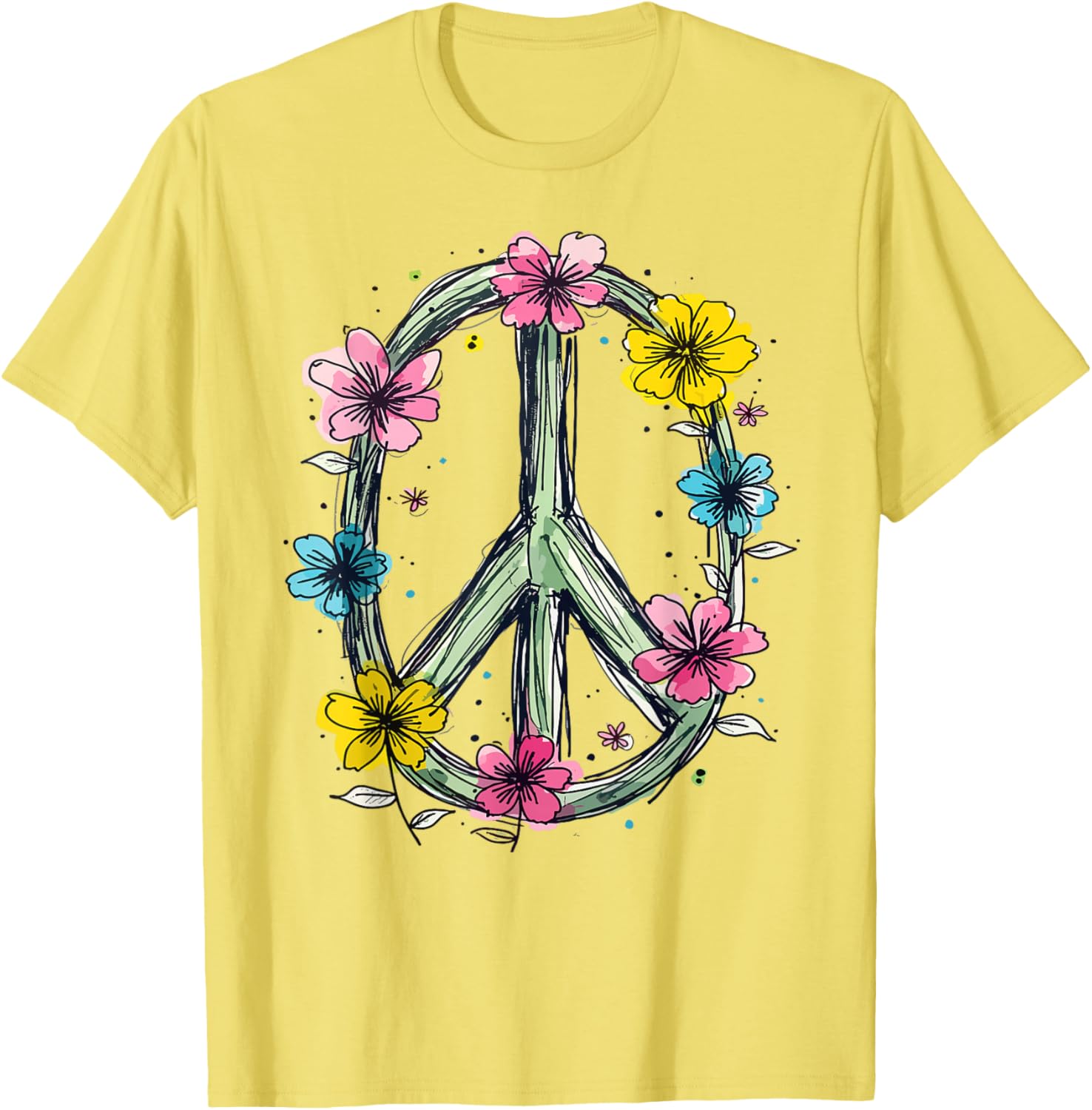 Flower Power Peace Sign T-Shirt for Women Love Hippie Style - 15