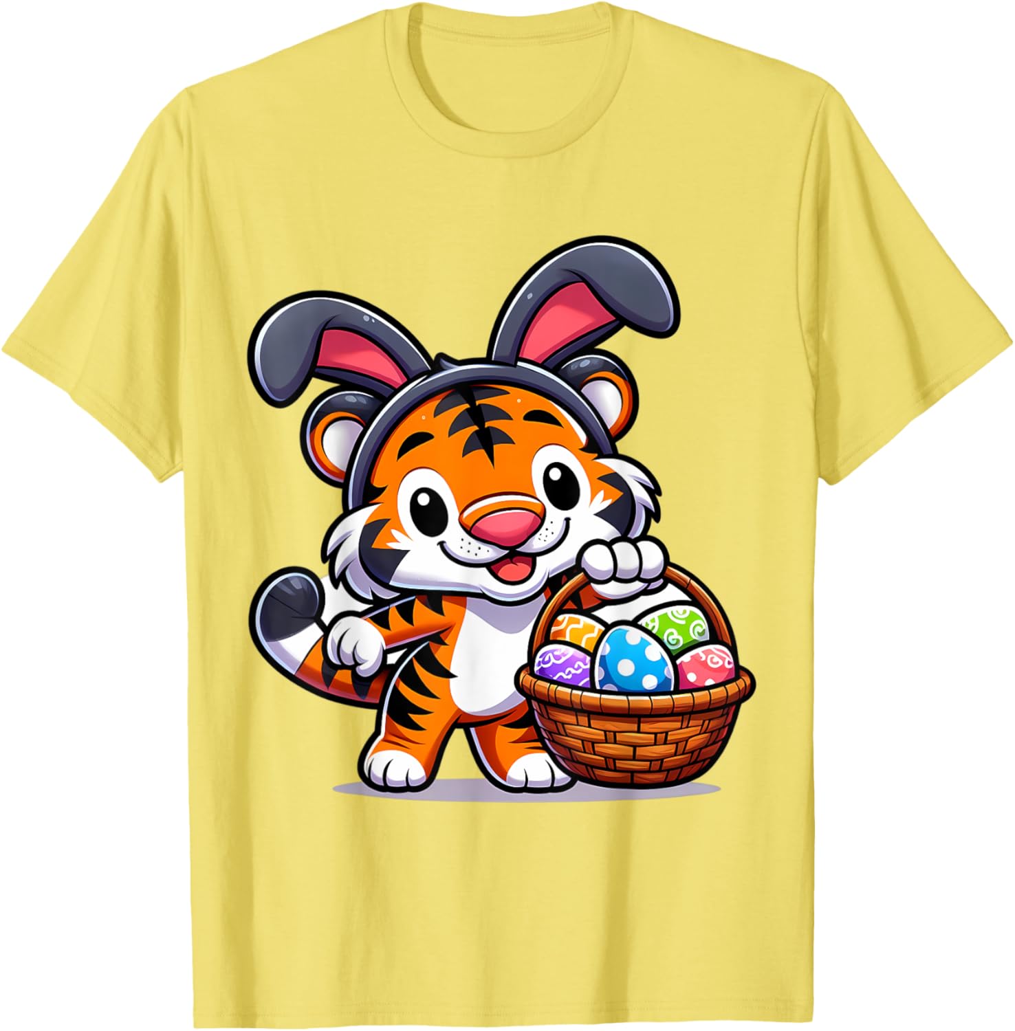 Cute Bunny Ear Tiger Easter Eggs T-Shirt for Kids and Babies - 15