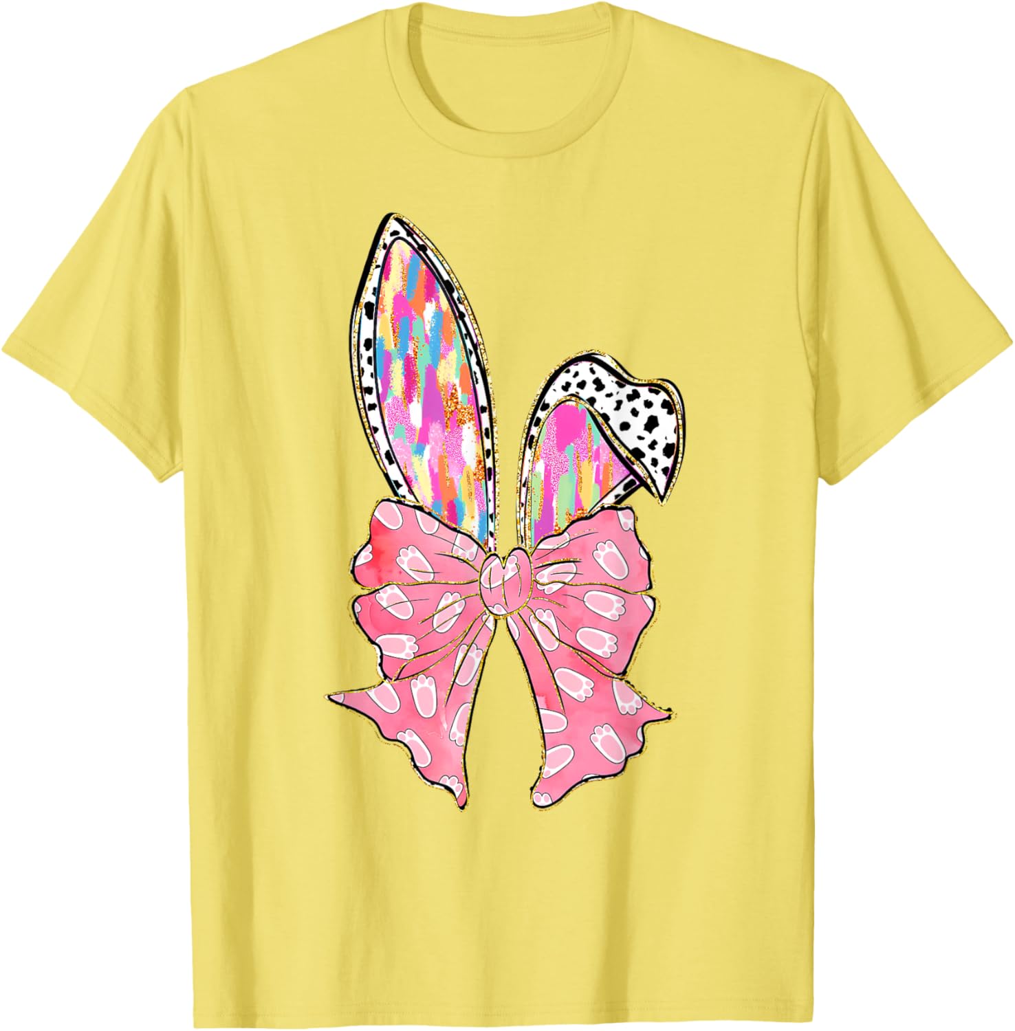 Cute Brushstroke Easter Bunny Coquette Bow Ears T-Shirt for Girls and Teens - 24