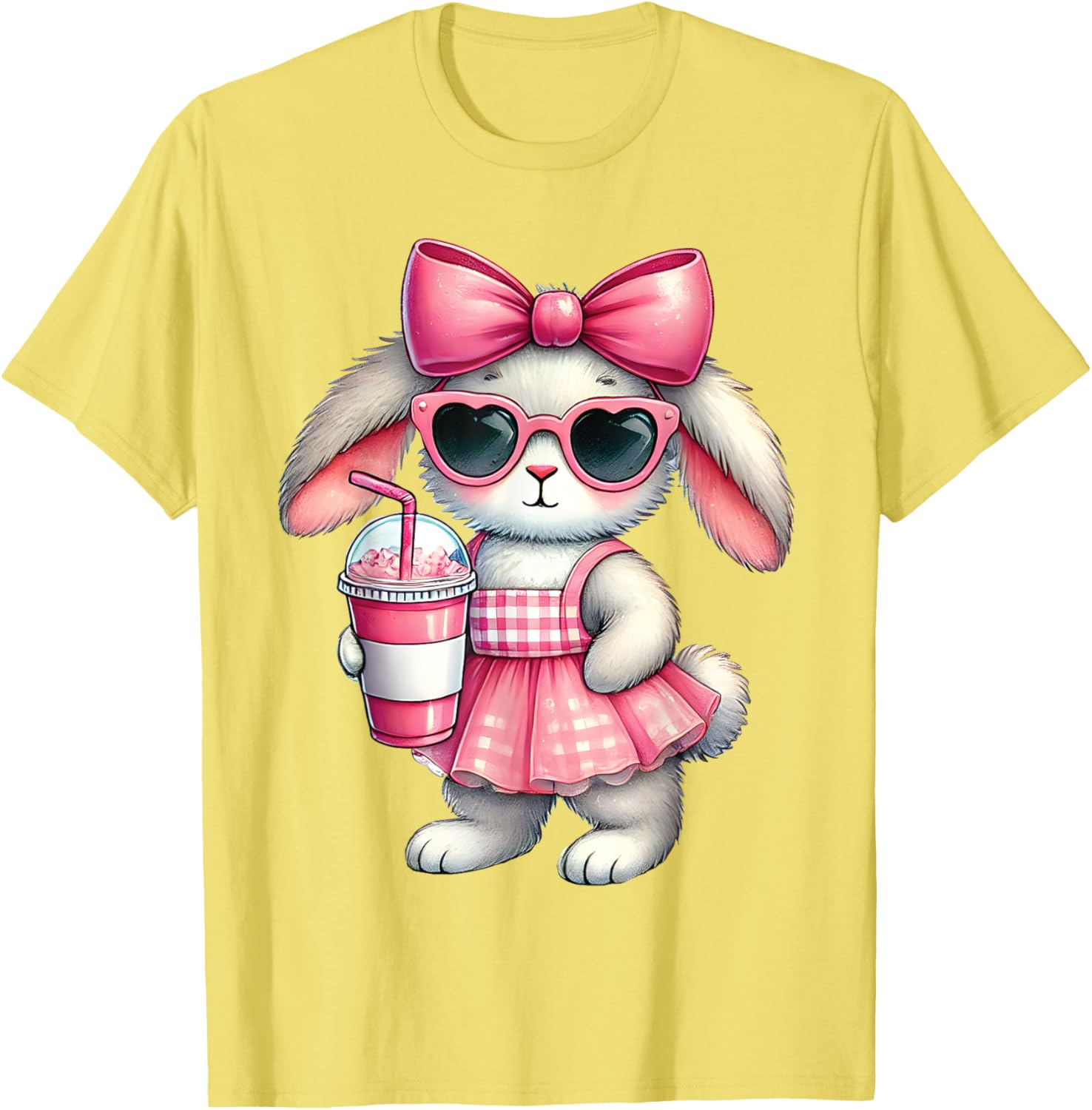 Cute Easter Bunny Drinking Iced Coffee T-Shirt for Women and Girls - 15