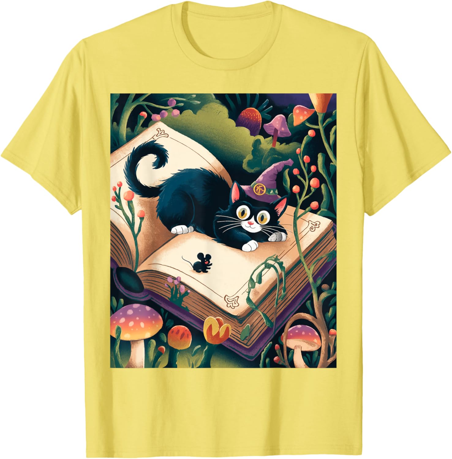 Enchanted Night Mystical Cat on Book T-Shirt for Cat Lovers - 5