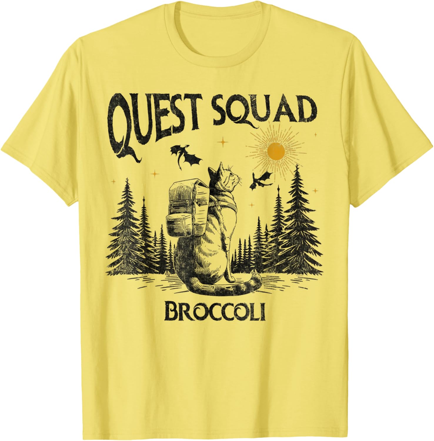 Funny Cat Broccoli Vintage T-Shirt for Men and Women - Quest Fantasy Squad - 4