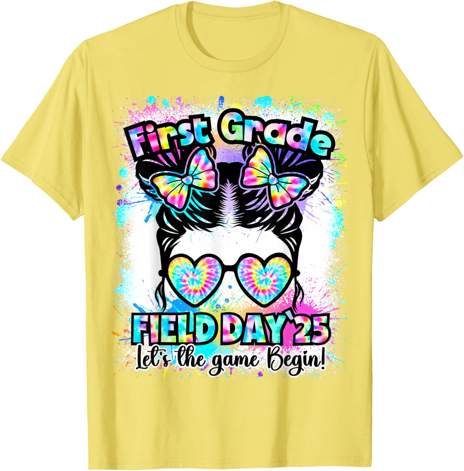 First Grade Field Day 2025 Messy Bun Teacher Kids T-Shirt Fun Design - 3