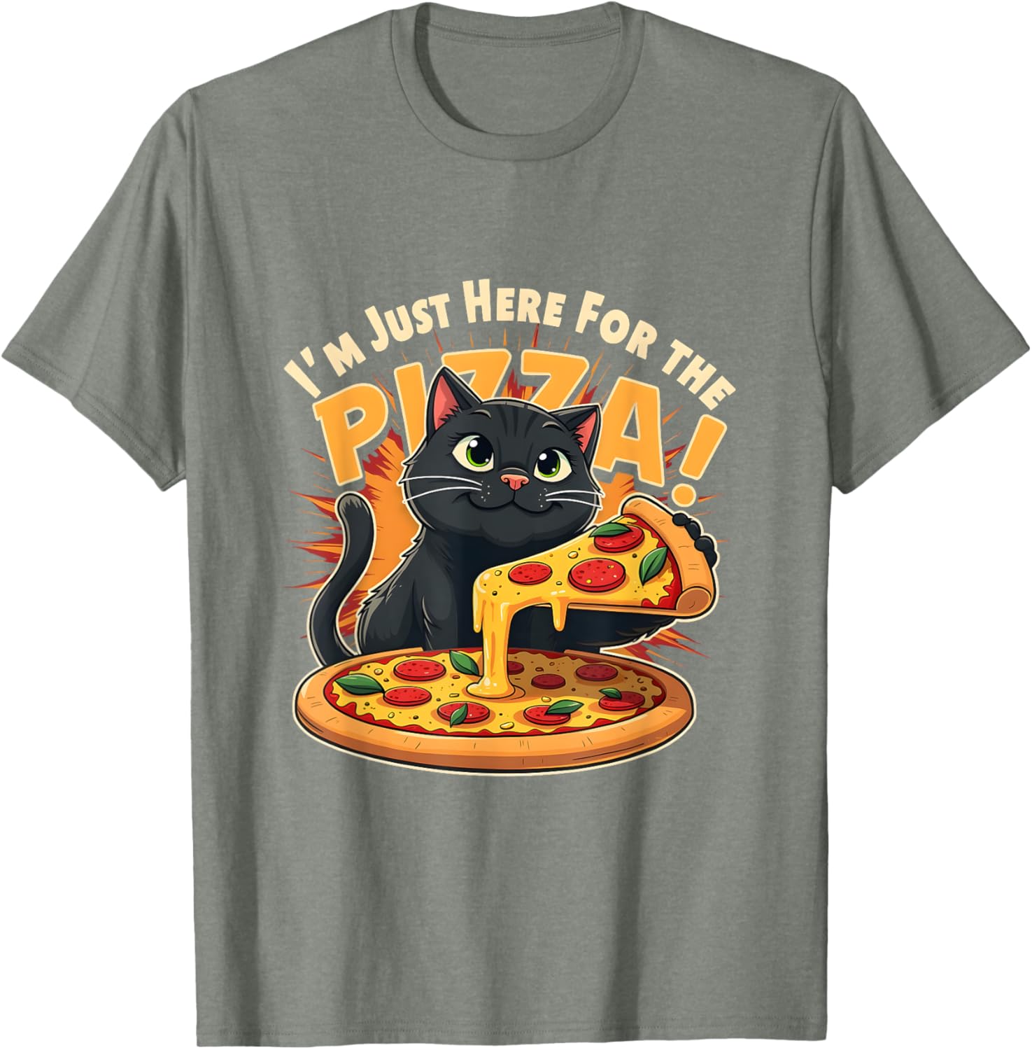 Funny I'm Just Here for the Pizza Cat T-Shirt for Foodie Lovers - 14