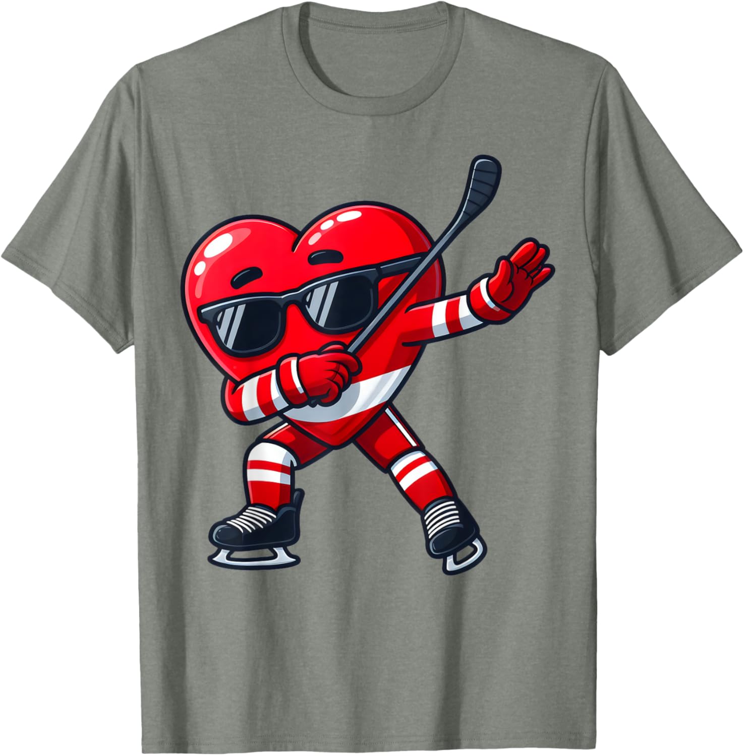 Cute Dabbing Heart Ice Hockey T-Shirt for Funny Valentine's Day Fun - 15