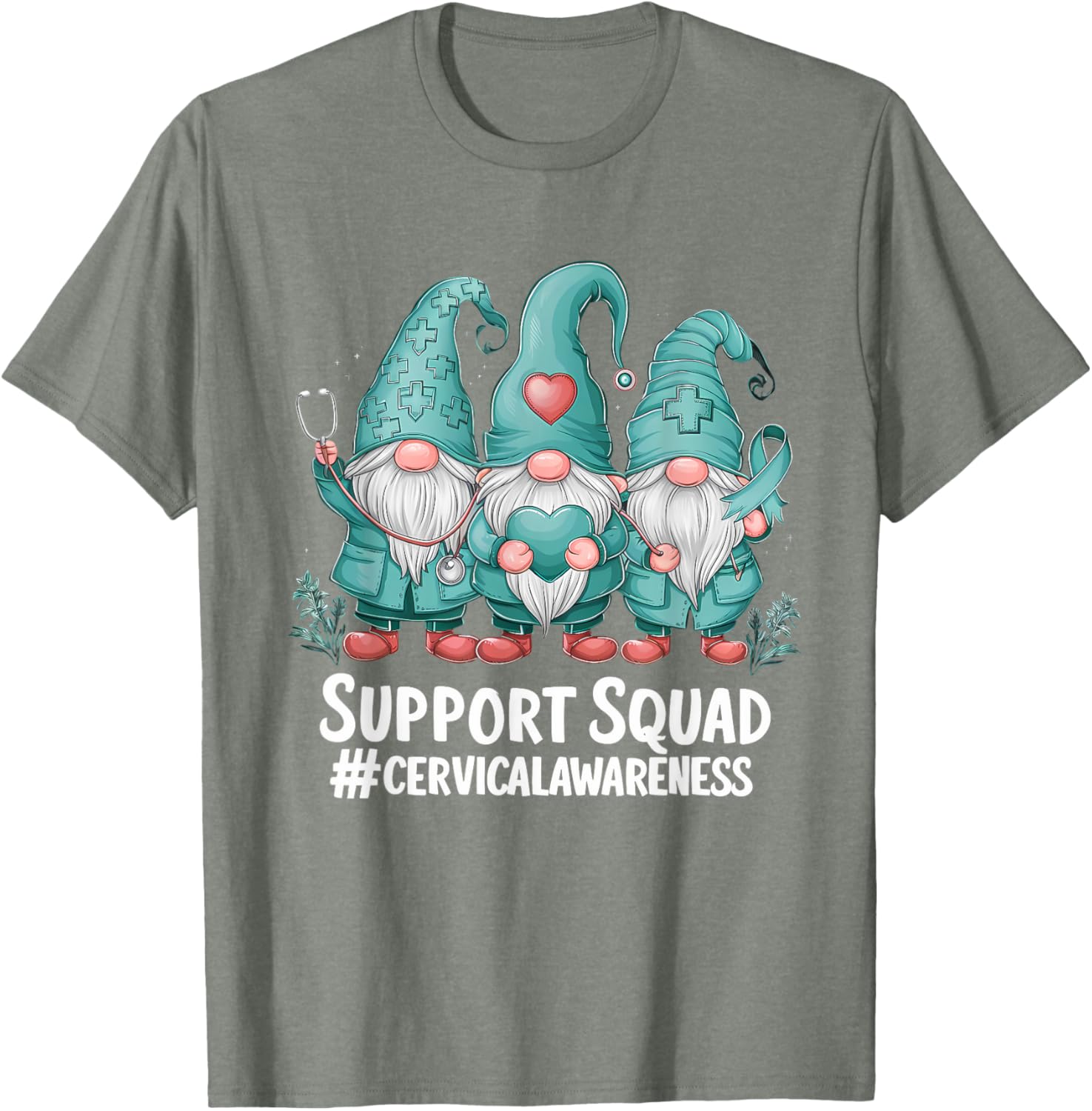 Cervical Cancer Awareness Teal Ribbon Gnome T-Shirt for Supporters - 25
