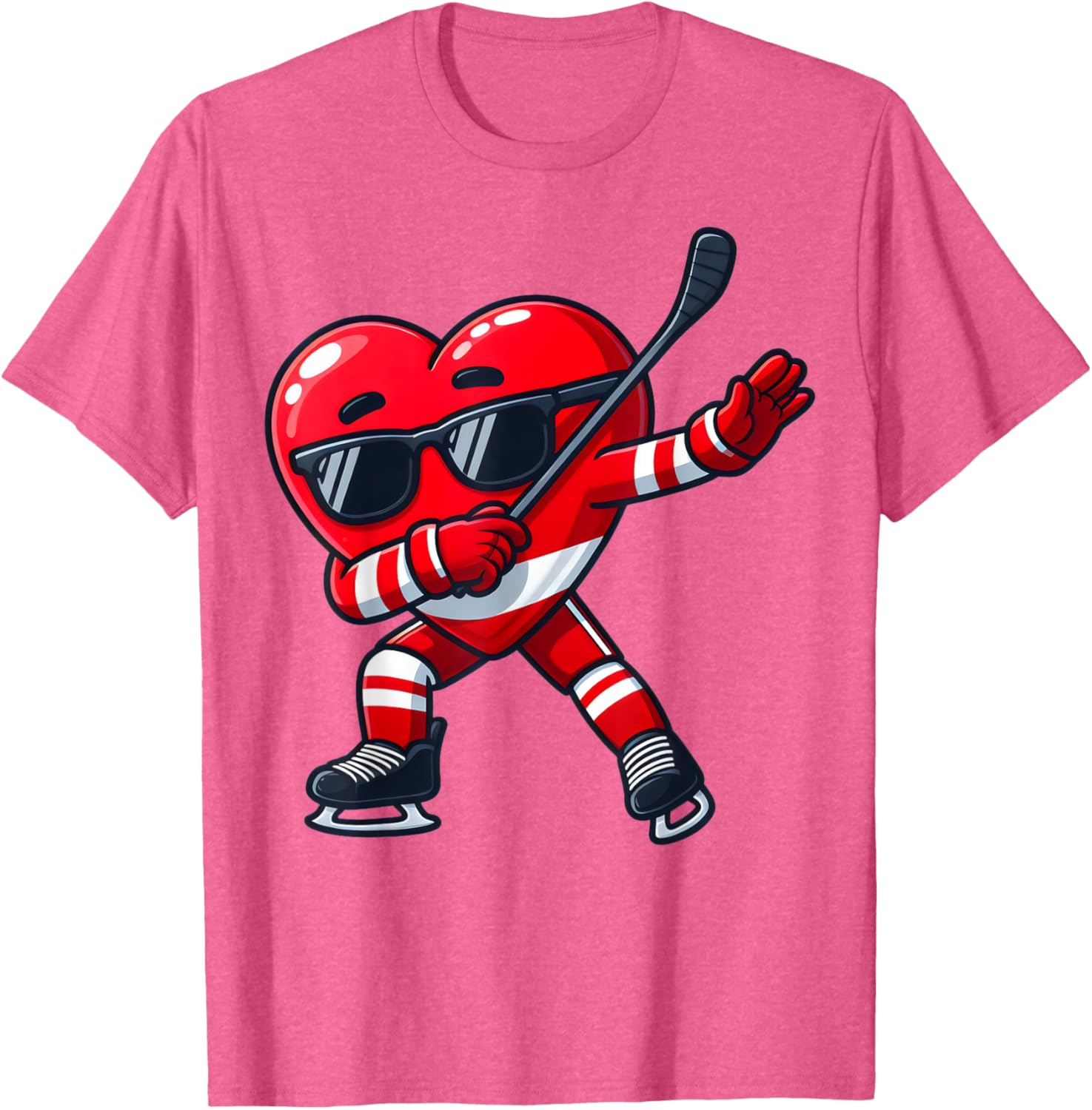 Cute Dabbing Heart Ice Hockey T-Shirt for Funny Valentine's Day Fun - 1