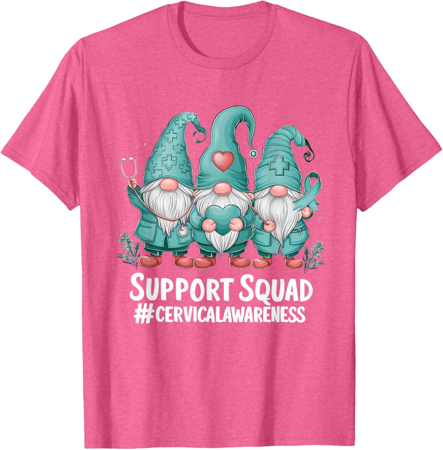 Cervical Cancer Awareness Teal Ribbon Gnome T-Shirt for Supporters - 6