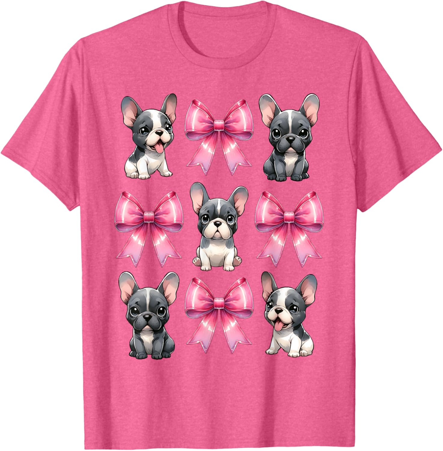 Cute Coquette Bow French Bulldog Mom T-Shirt in Pink for Dog Lovers - 14