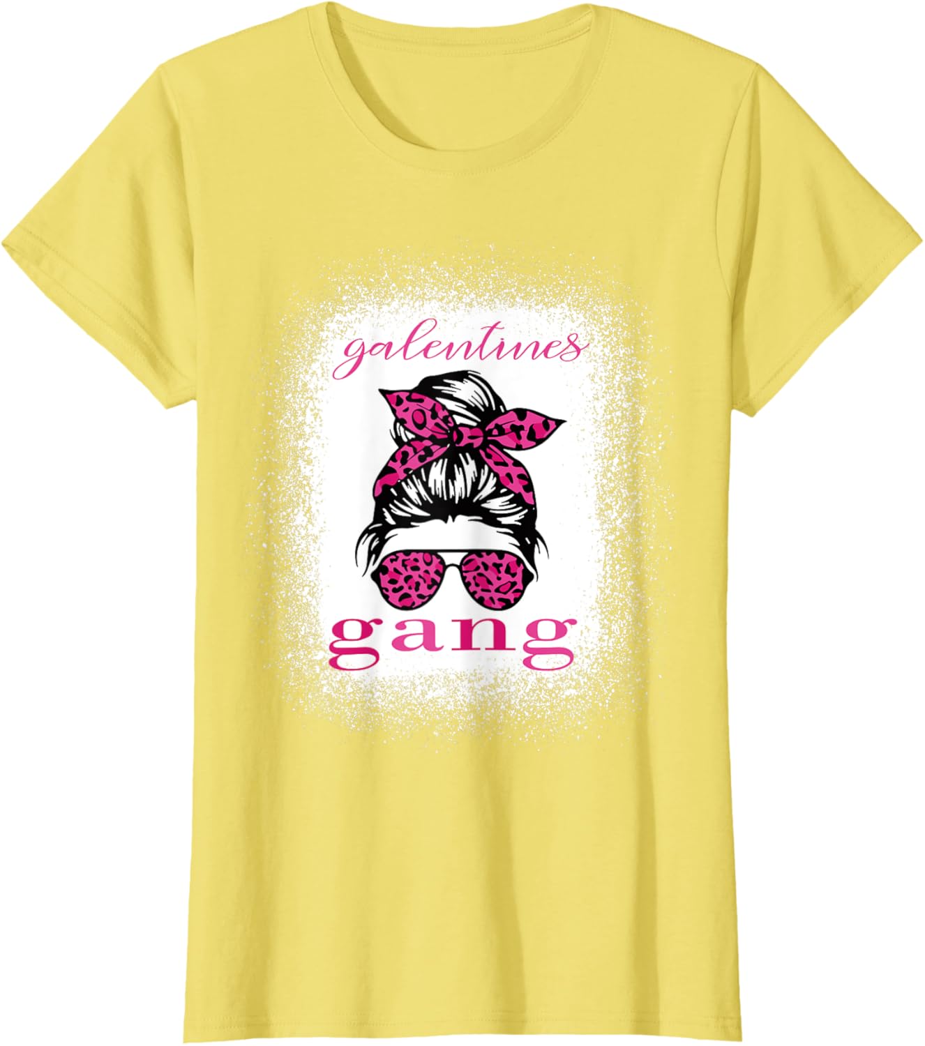 Galentine Gang Matching T-Shirt with Messy Bun Leopard Bleached Design - 23