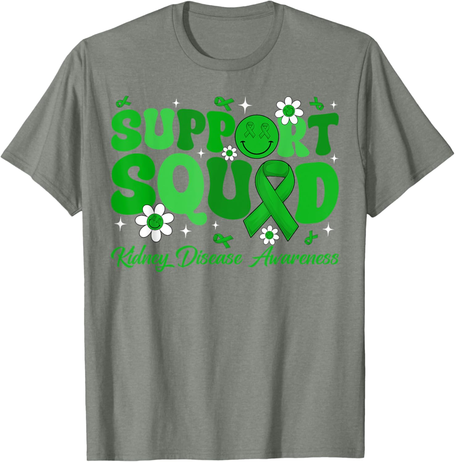 Groovy Support Squad Kidney Disease Awareness Green Ribbon T-Shirt - 22