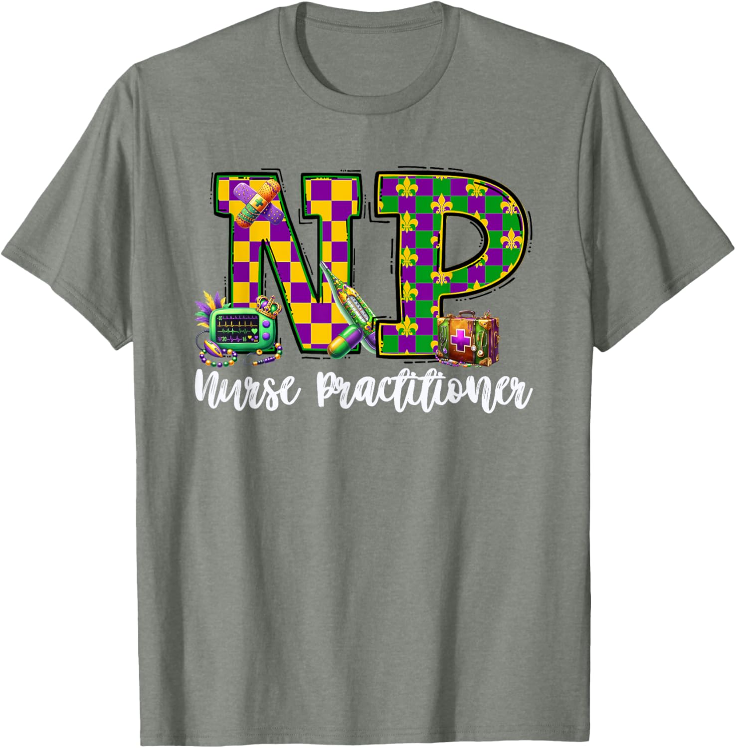 Cute Mardi Gras Nurse Practitioner T-Shirt for Women, Fun and Stylish - 15