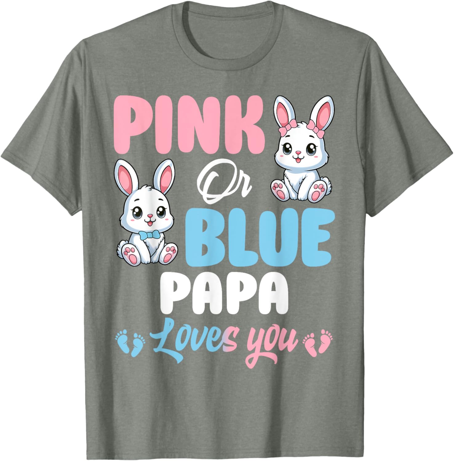 Cute Pink or Blue Papa Loves You Bunny Gender Reveal Party T-Shirt - 15
