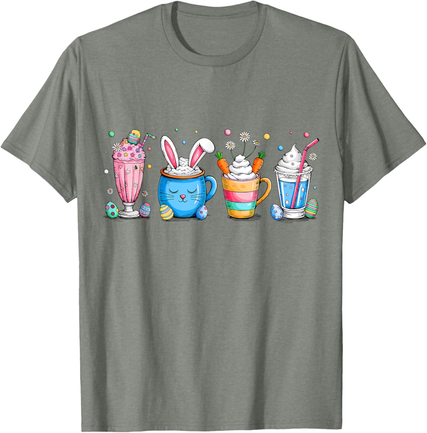 Cute Coffee Bunny T-Shirt for Women Girls with Easter Egg Design - 22