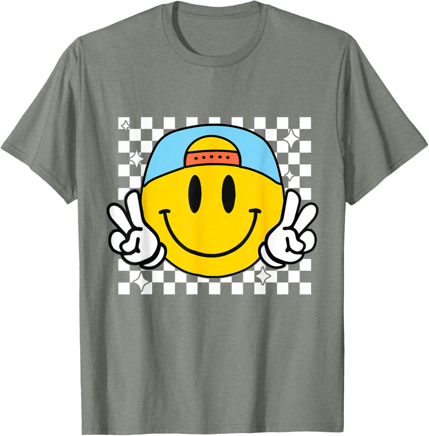 Cute Yellow Smile Face Checkered T-Shirt for Happy Vibes and Style - 14