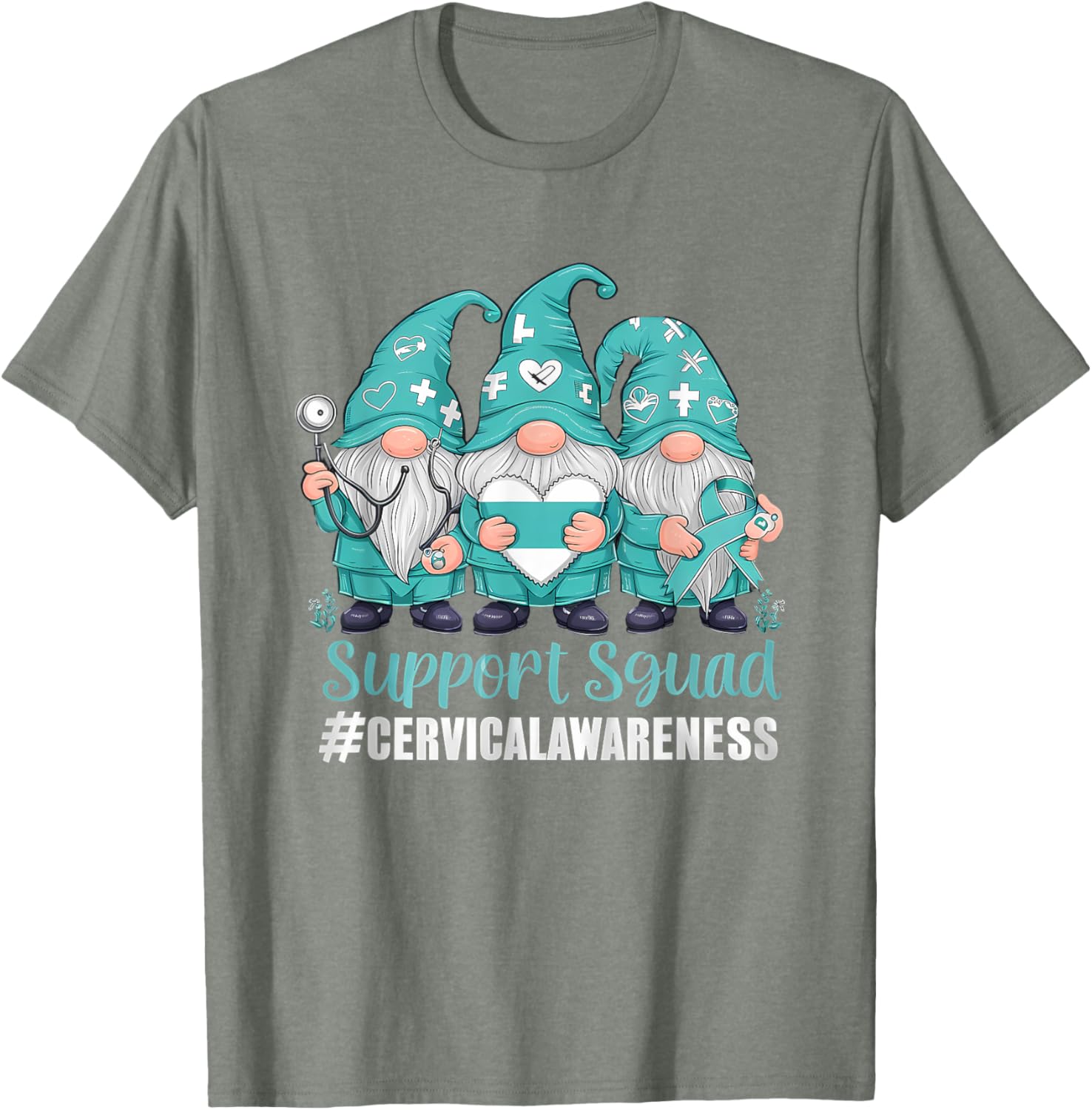 Cervical Cancer Awareness Gnome Teal Ribbon T-Shirt for Supporters - 21